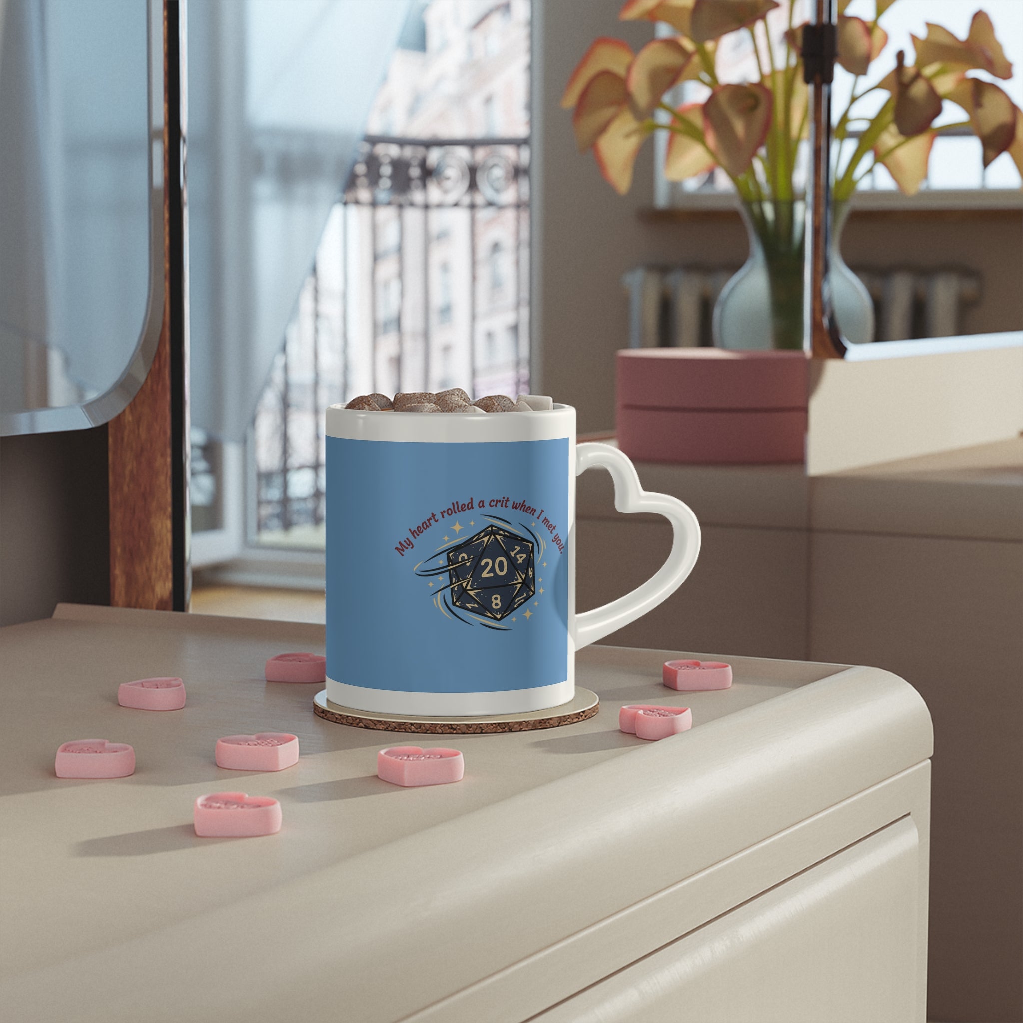 Heart-Shaped Mug — "My Heart Rolled a Crit When I Met You" RPG Love Coffee Cup