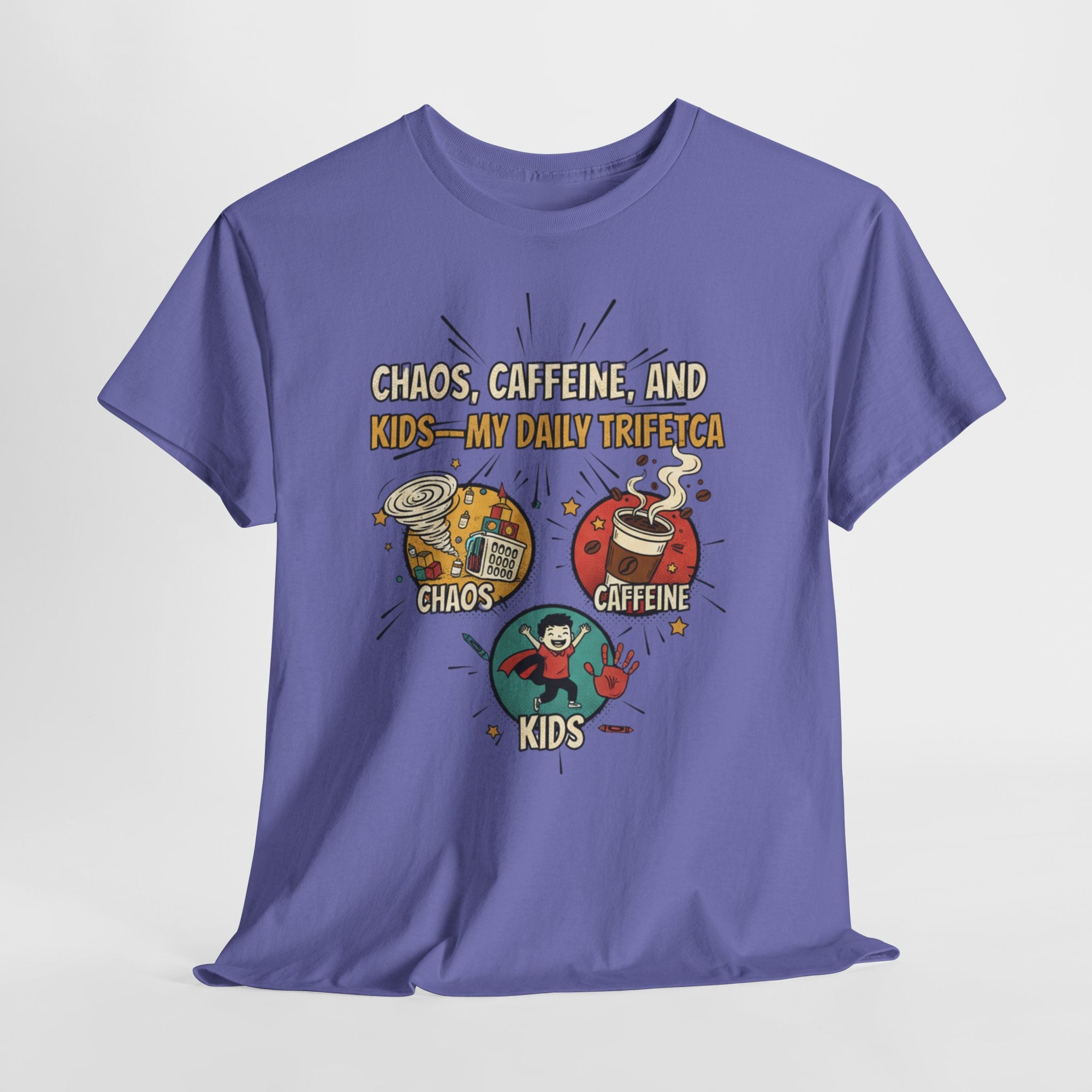 Chaos, Caffeine & Kids Tee — Funny Mom Dad Parenting T‑Shirt