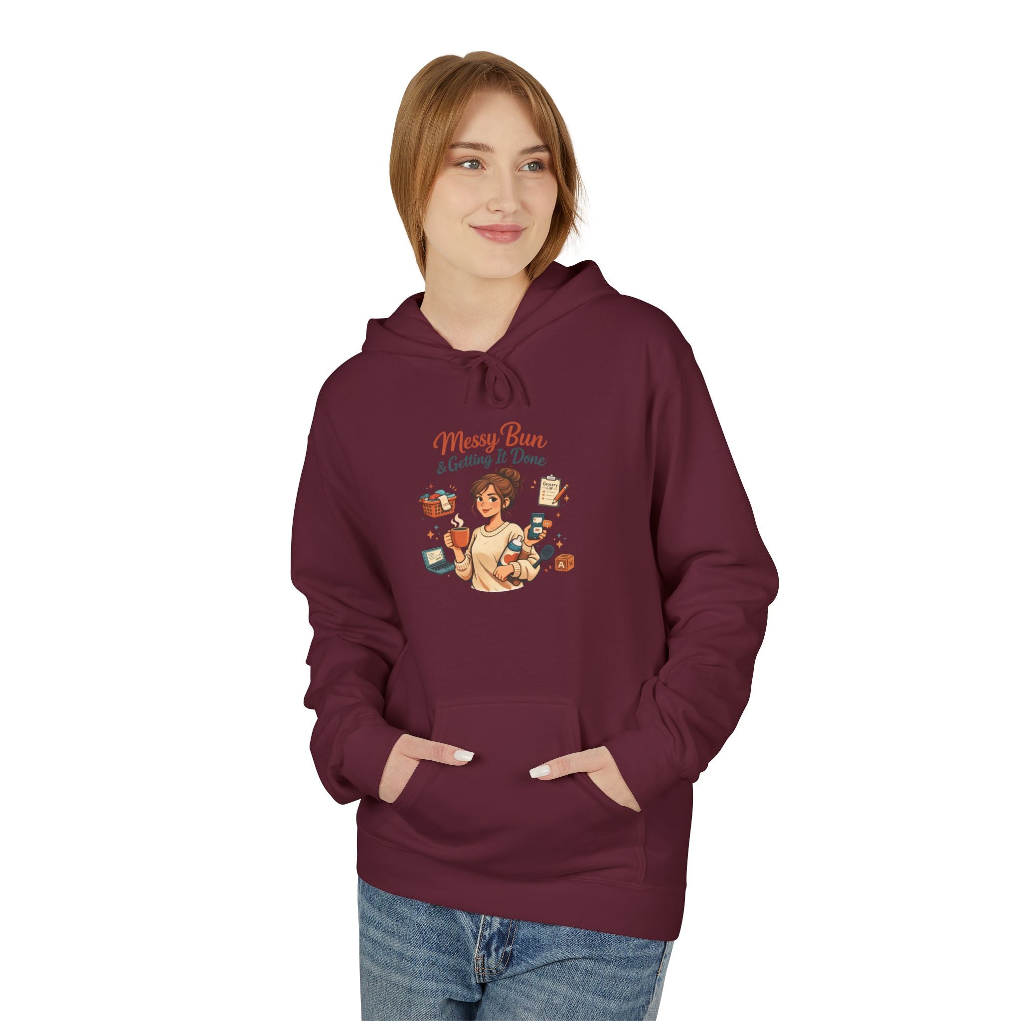 Messy Bun Mom Life Hoodie — Casual Motherhood Sweatshirt