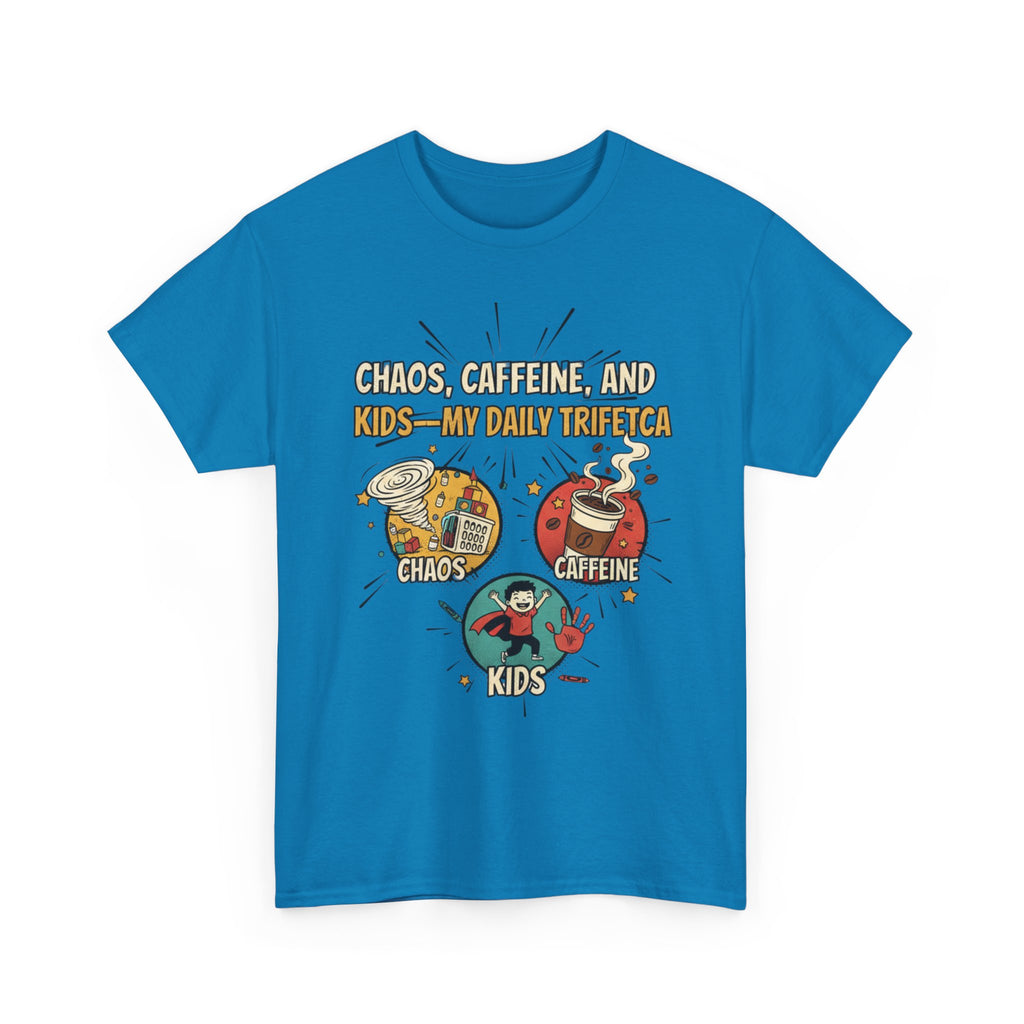 Chaos, Caffeine & Kids Tee — Funny Mom Dad Parenting T‑Shirt