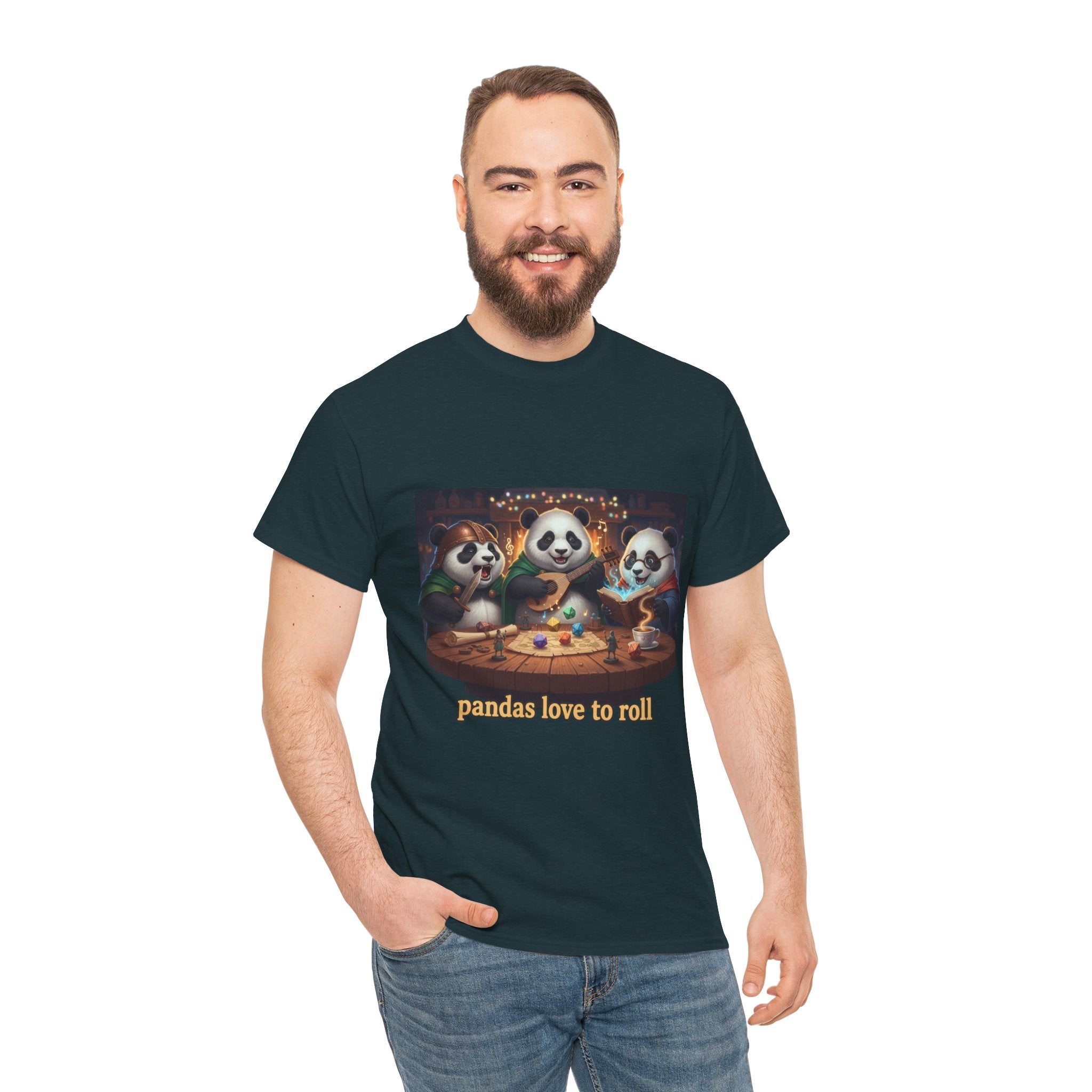 Pandas Love to Roll DnD T-Shirt — Fantasy Pandas Playing DnD Tee