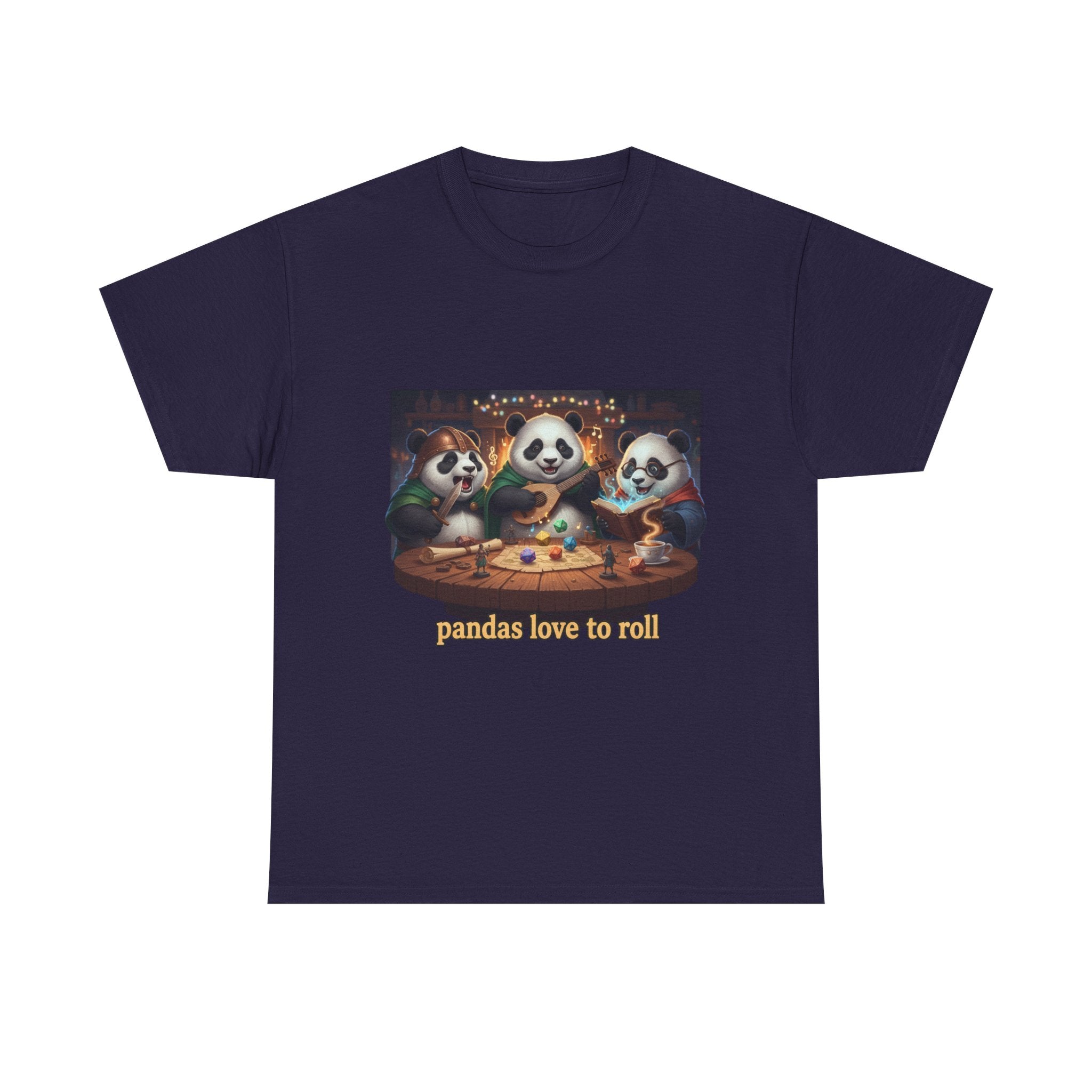 Pandas Love to Roll DnD T-Shirt — Fantasy Pandas Playing DnD Tee