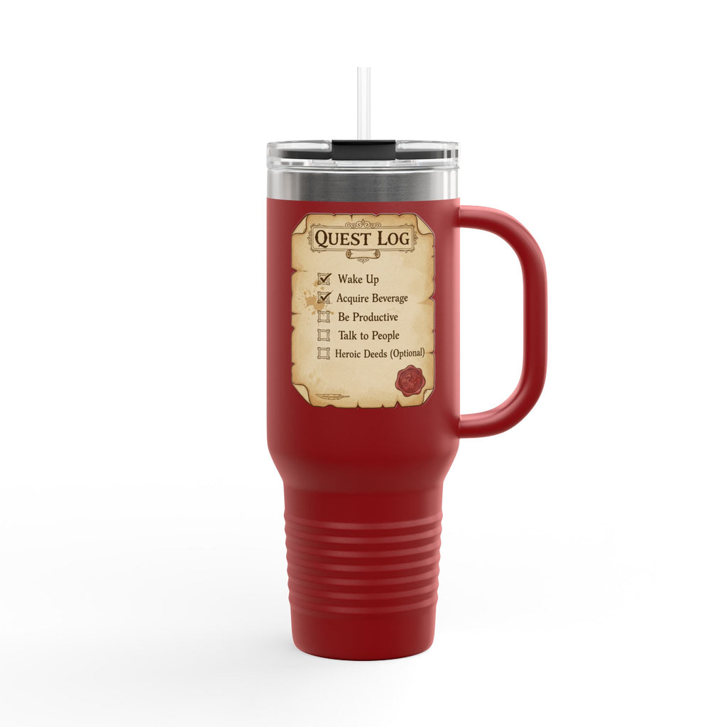 40oz Insulated Travel Mug — Quest Log Checklist "Wake Up • Acquire Beverage"