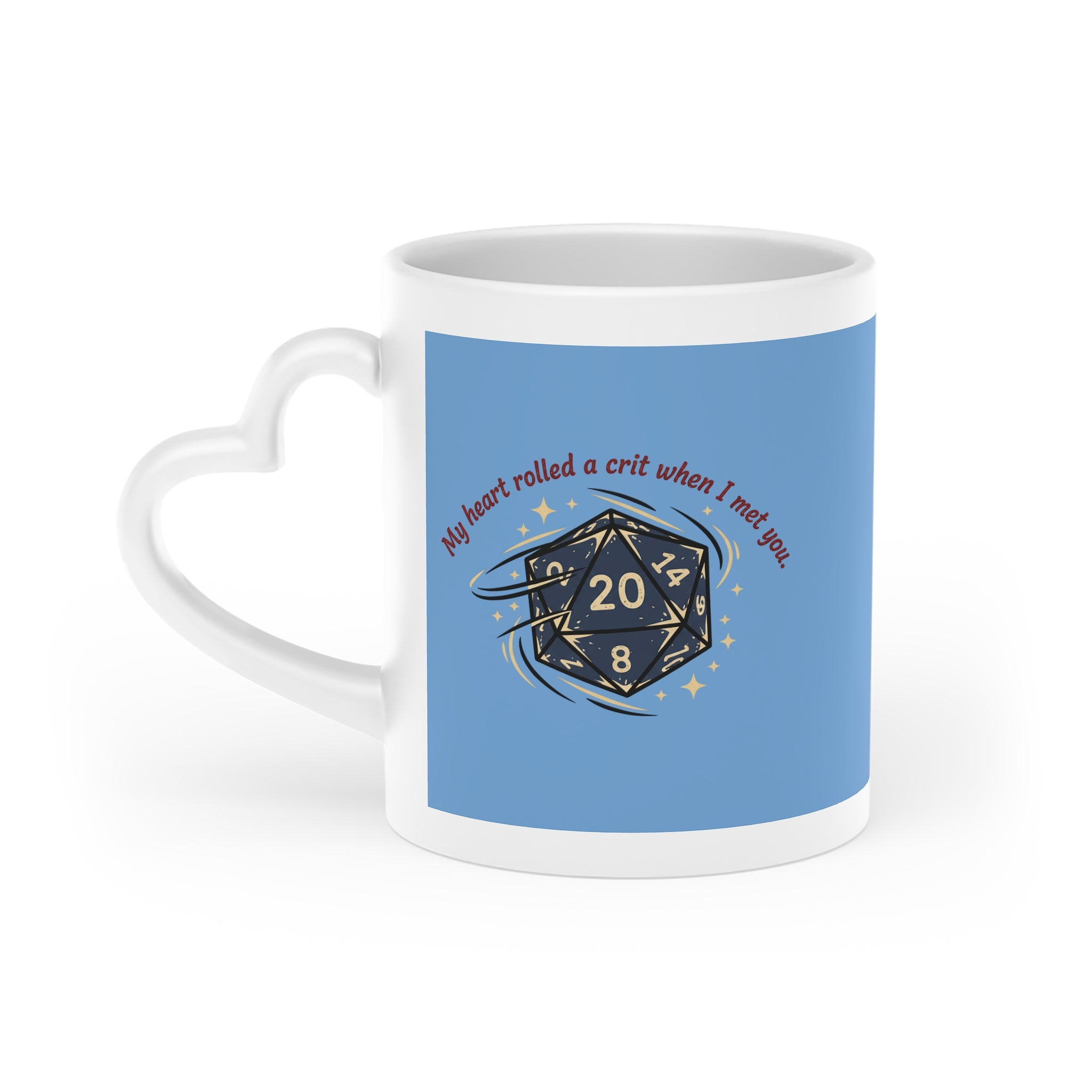 Heart-Shaped Mug — "My Heart Rolled a Crit When I Met You" RPG Love Coffee Cup