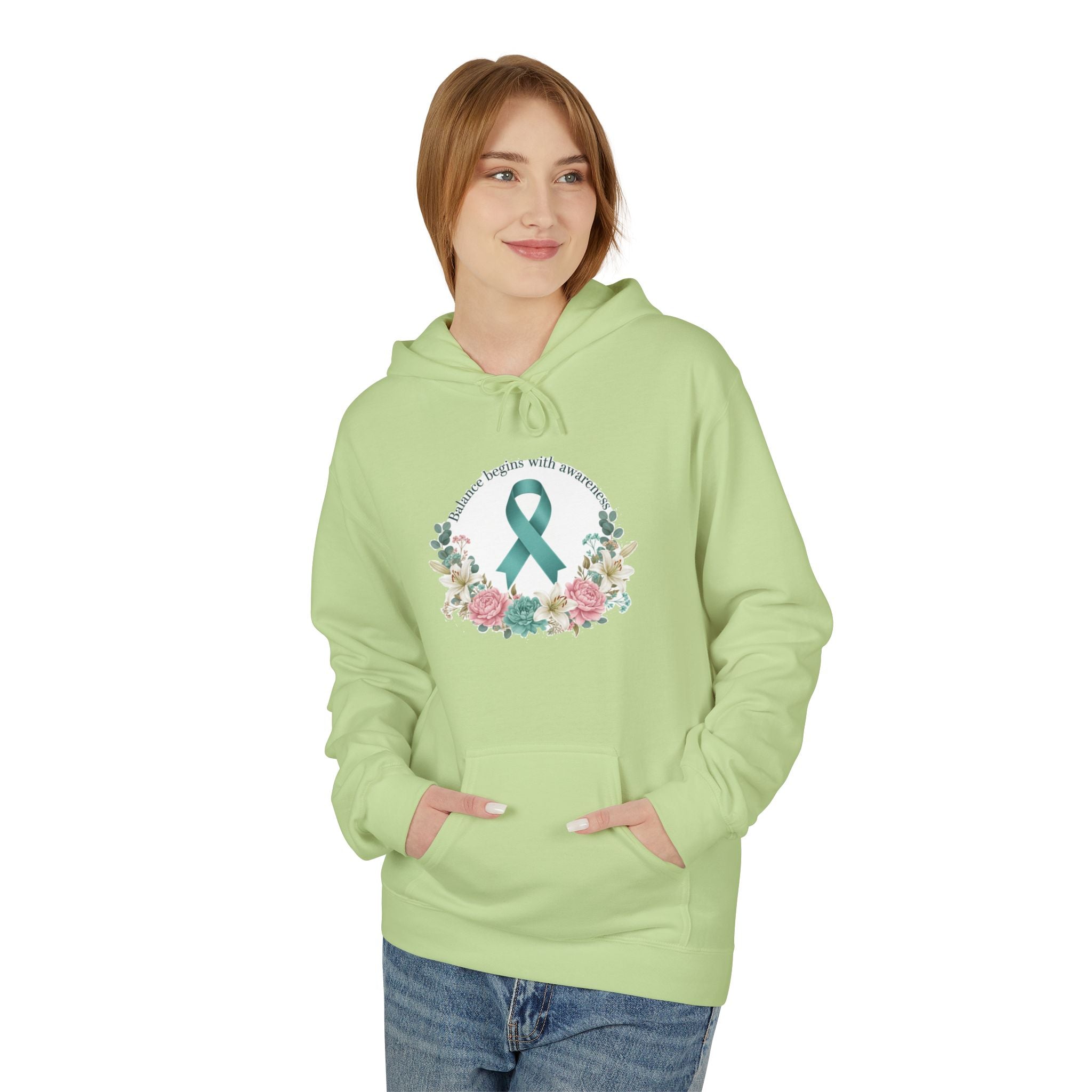 Teal Ribbon Floral Hoodie