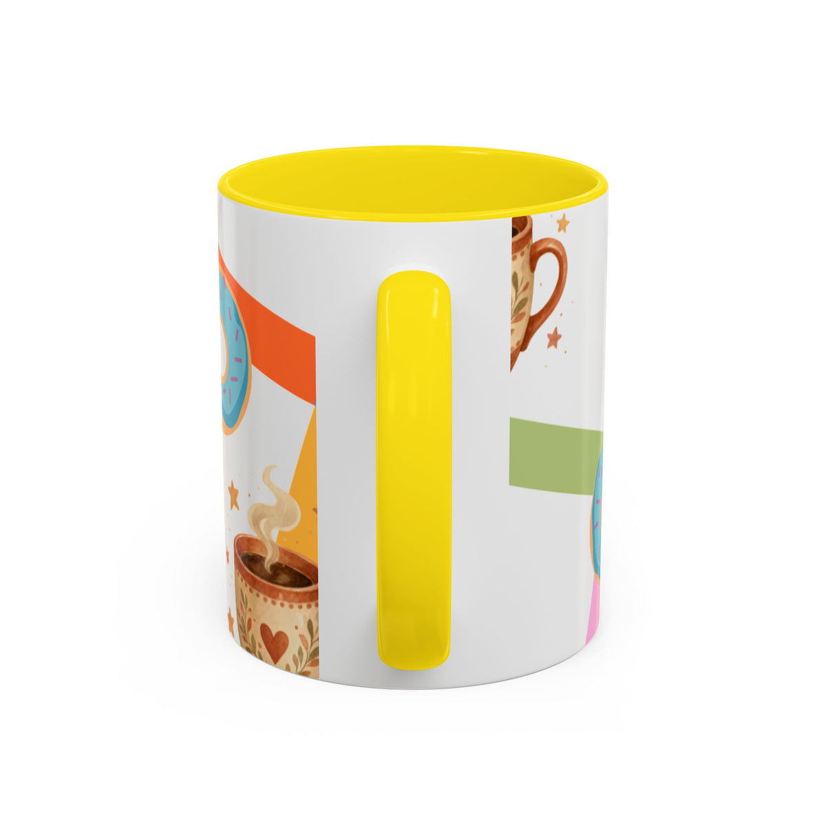 Donut & Coffee Accent Mug – Colorful Breakfast Coffee Cup (11/15 oz)