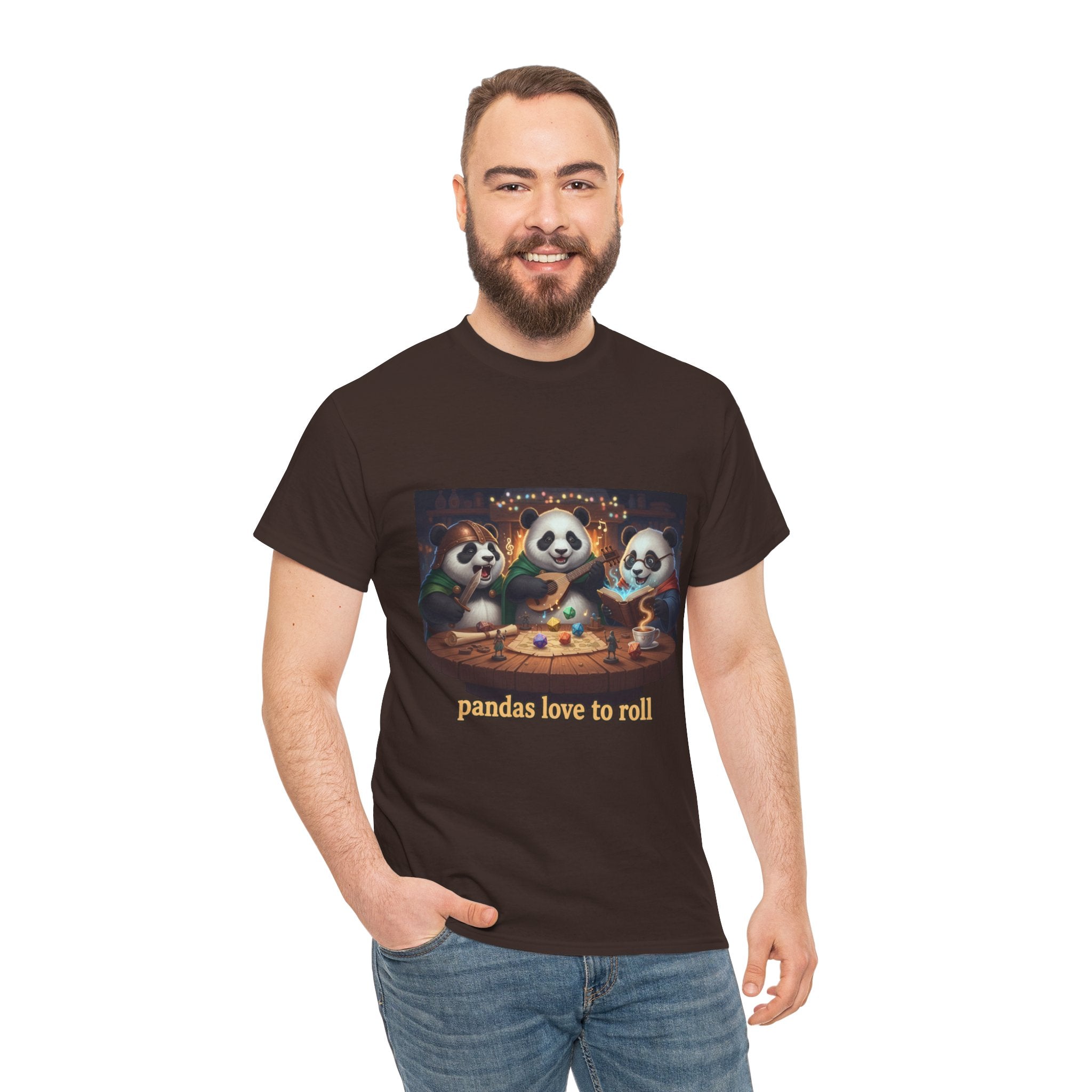 Pandas Love to Roll DnD T-Shirt — Fantasy Pandas Playing DnD Tee