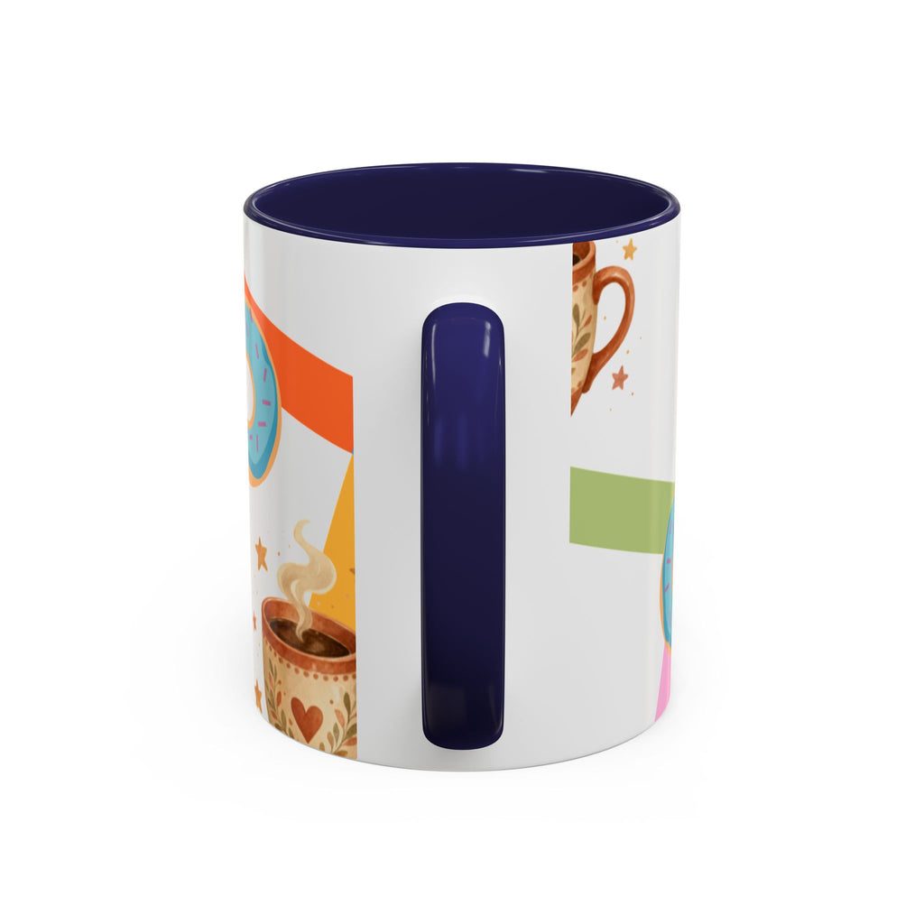 Donut & Coffee Accent Mug – Colorful Breakfast Coffee Cup (11/15 oz)