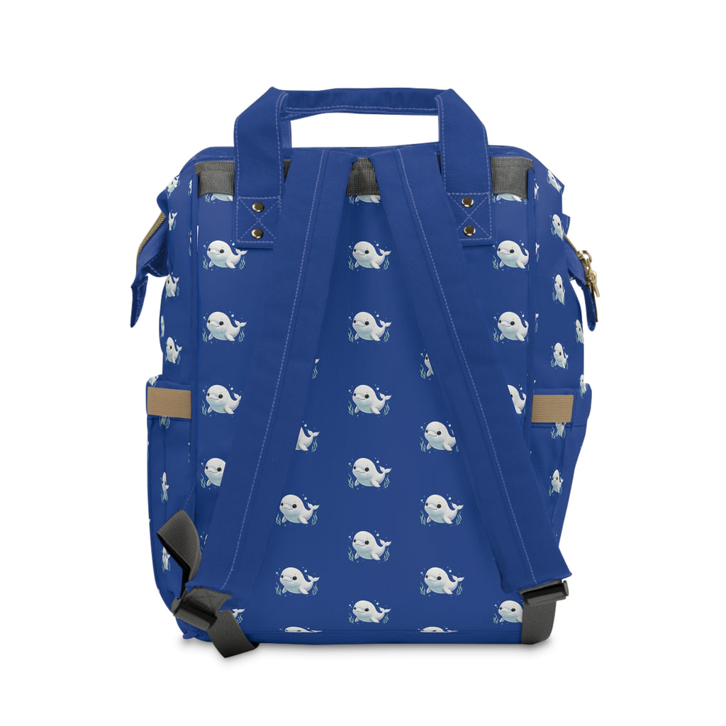 Blue Whale Print Diaper Backpack — Multifunctional Baby Bag with Changing Mat