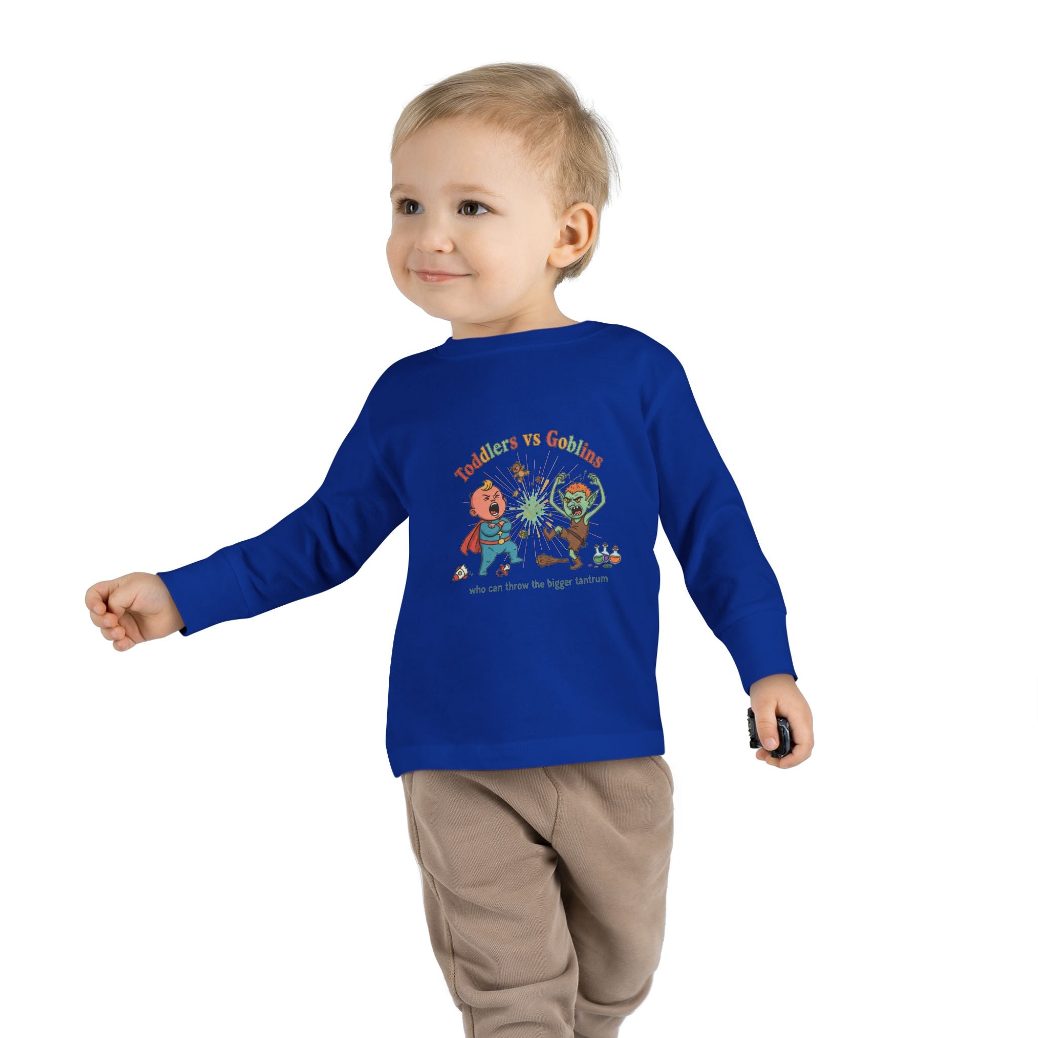 Toddlers vs Goblins Toddler Long Sleeve Tee — "Who Can Throw the Bigger Tantrums"