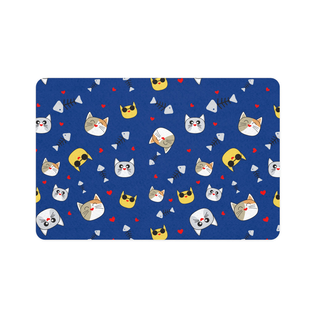 Cat Faces Pet Food Mat (12x18) — Non-Slip Feeding Mat for Cats