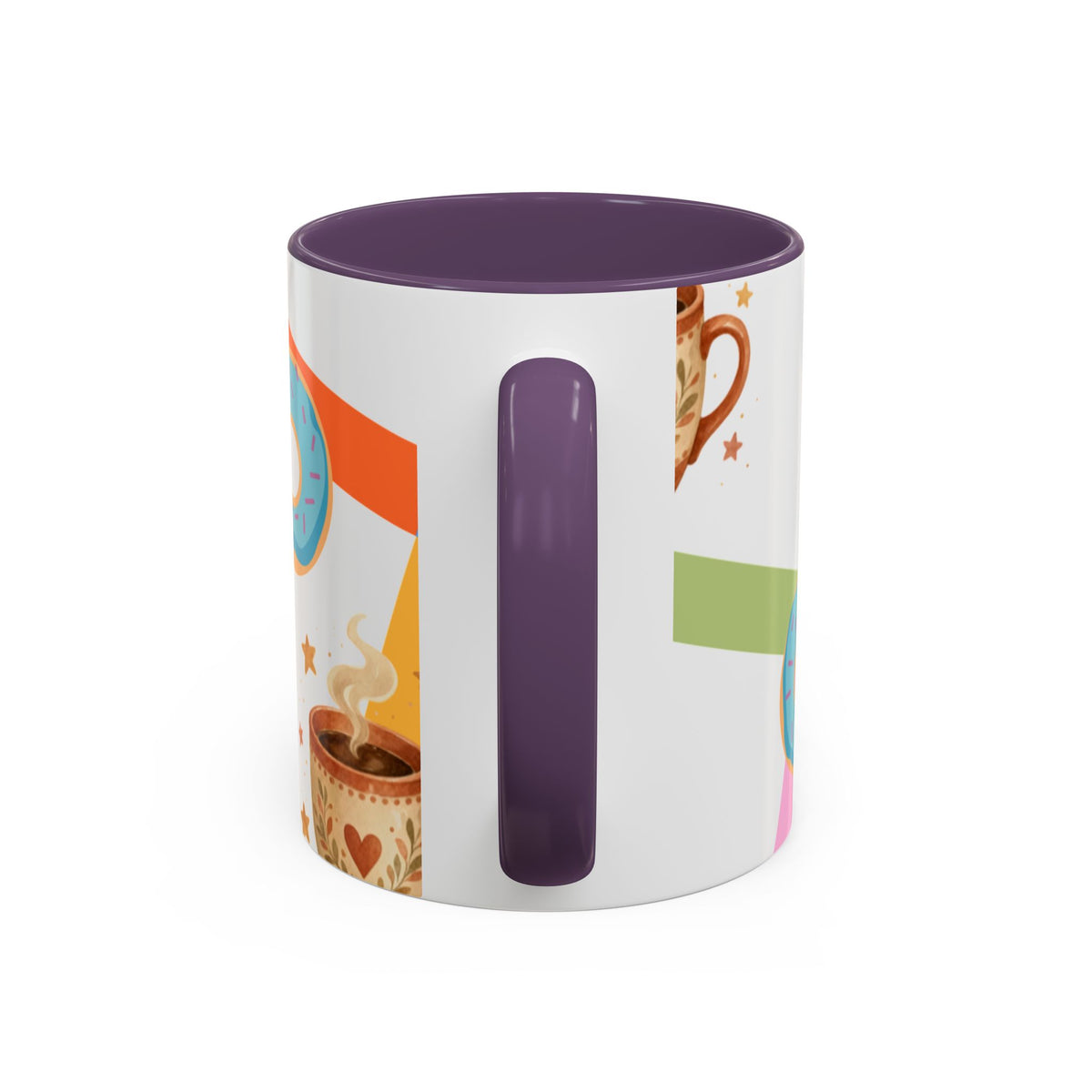 Donut & Coffee Accent Mug – Colorful Breakfast Coffee Cup (11/15 oz)