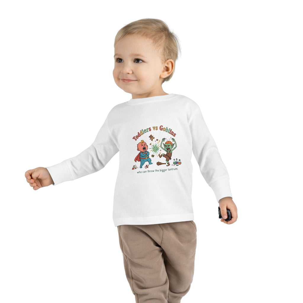 Toddlers vs Goblins Toddler Long Sleeve Tee — "Who Can Throw the Bigger Tantrums"