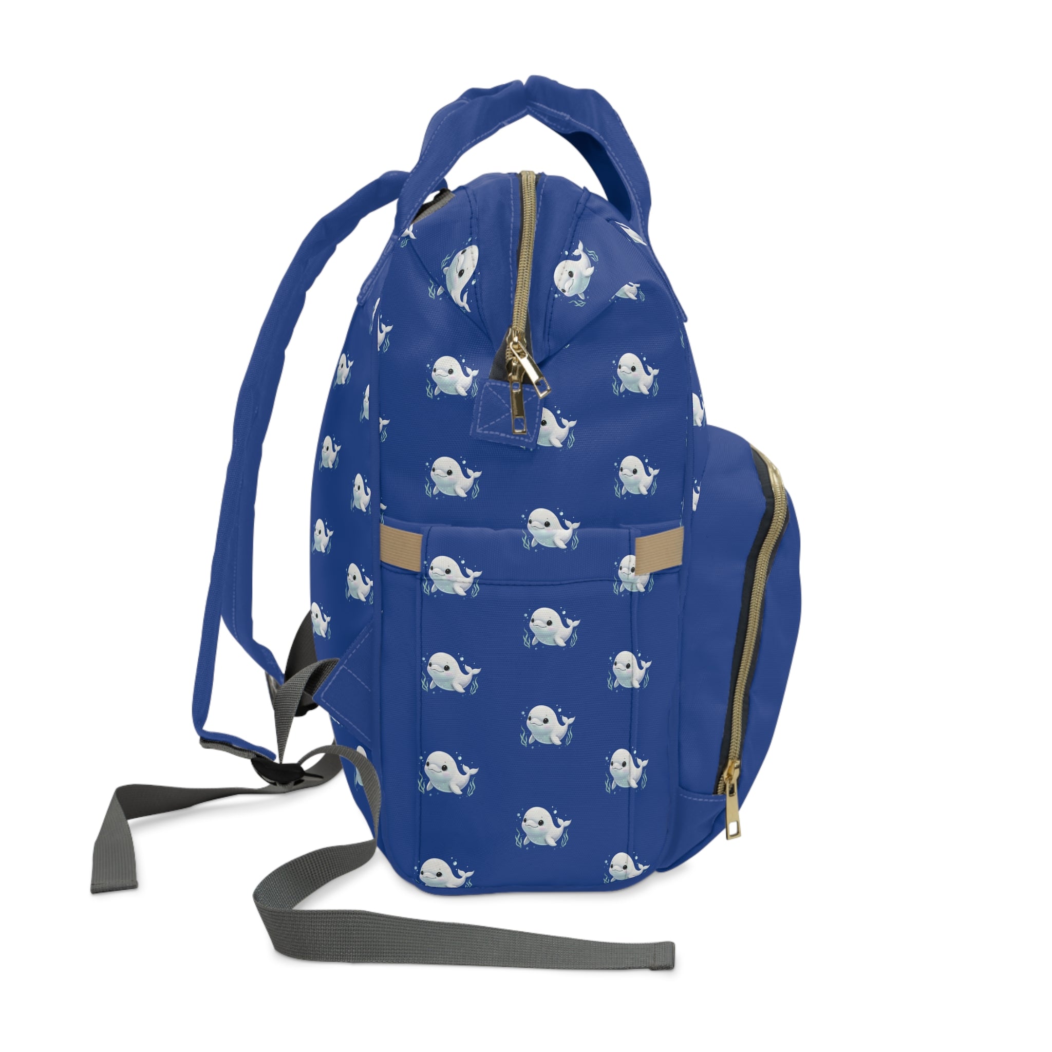 Blue Whale Print Diaper Backpack — Multifunctional Baby Bag with Changing Mat