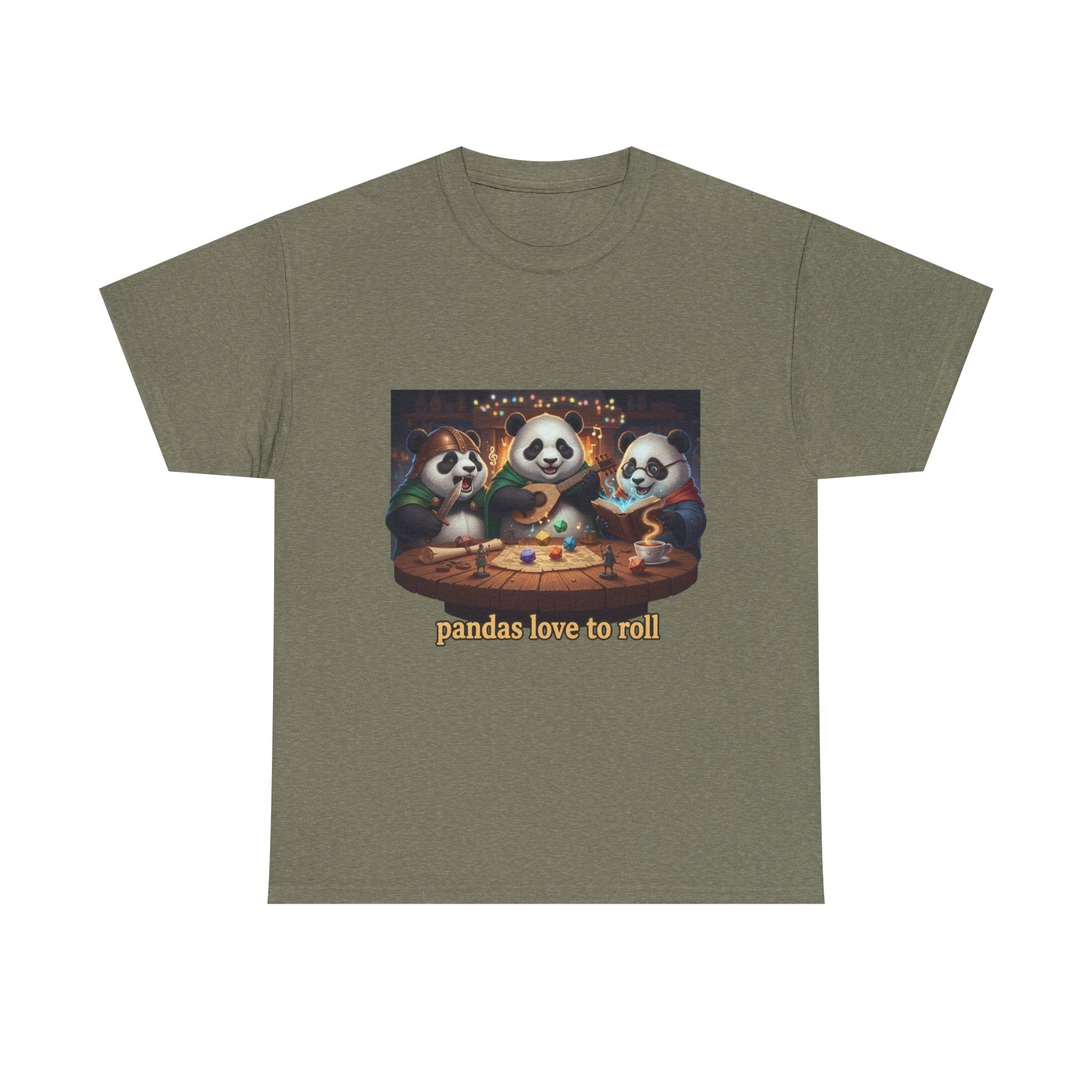 Pandas Love to Roll DnD T-Shirt — Fantasy Pandas Playing DnD Tee