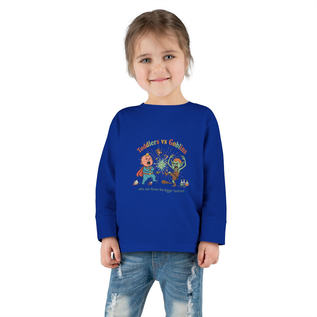 Toddlers vs Goblins Toddler Long Sleeve Tee — "Who Can Throw the Bigger Tantrums"
