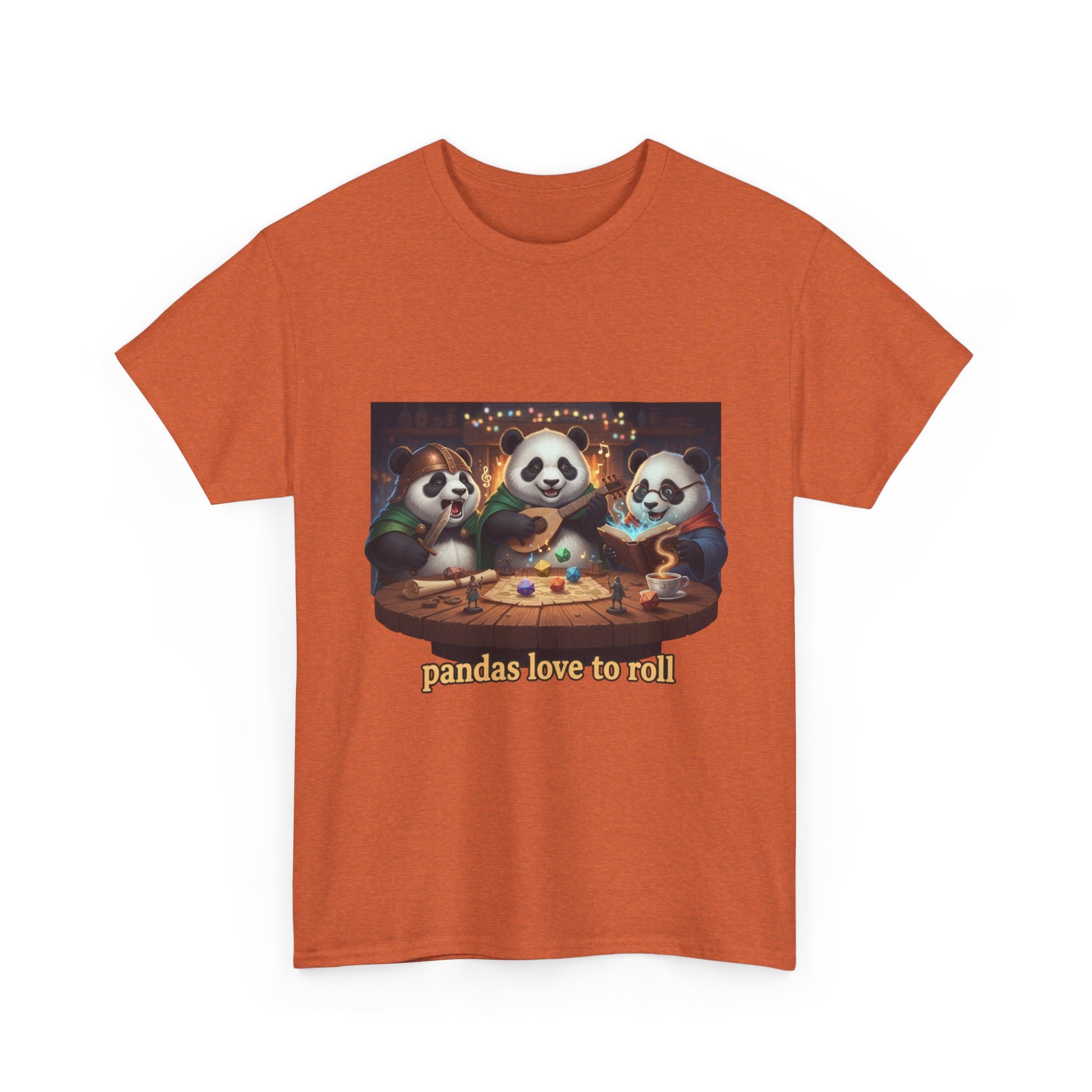 Pandas Love to Roll DnD T-Shirt — Fantasy Pandas Playing DnD Tee