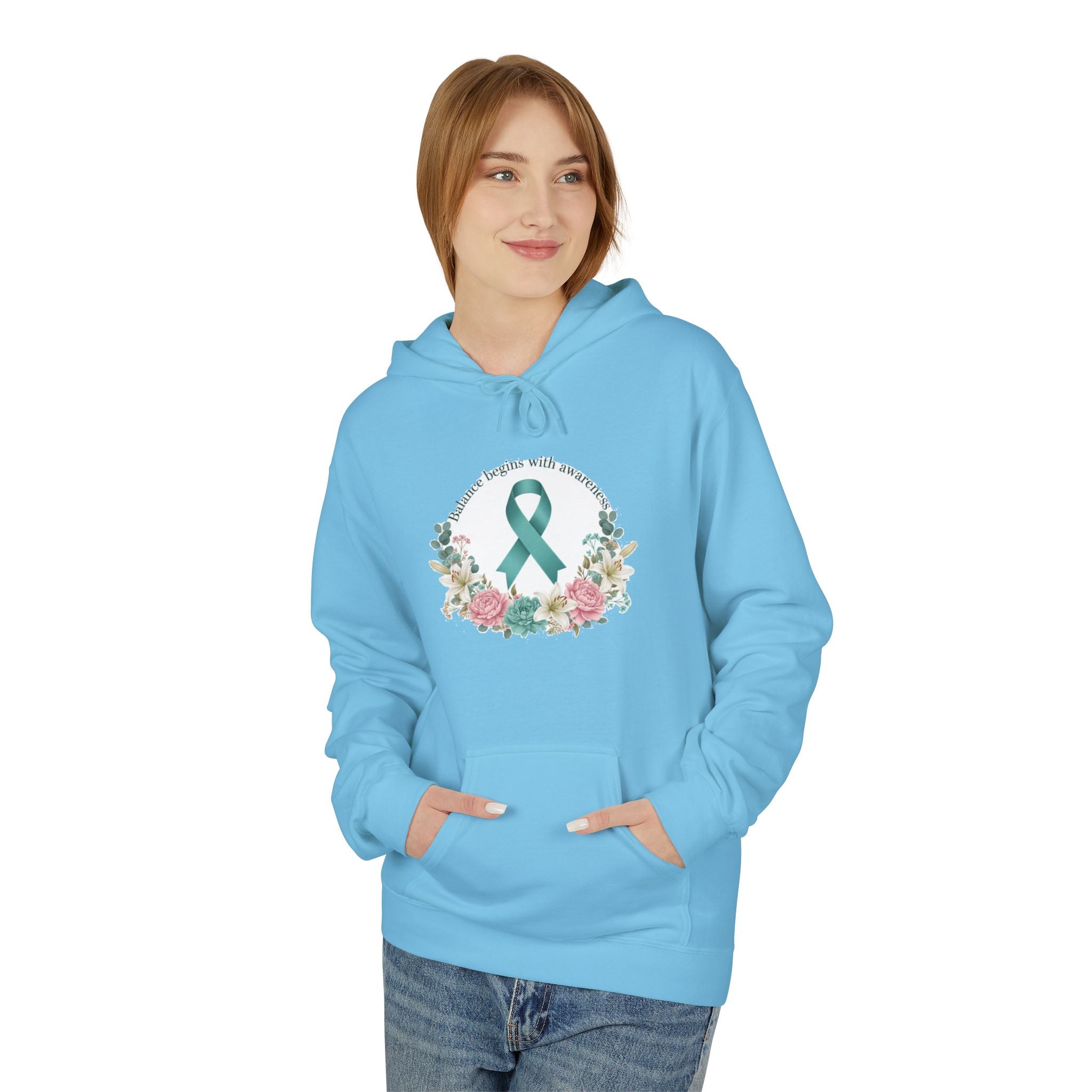Teal Ribbon Floral Hoodie