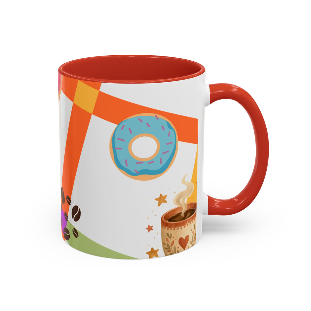 Donut & Coffee Accent Mug – Colorful Breakfast Coffee Cup (11/15 oz)