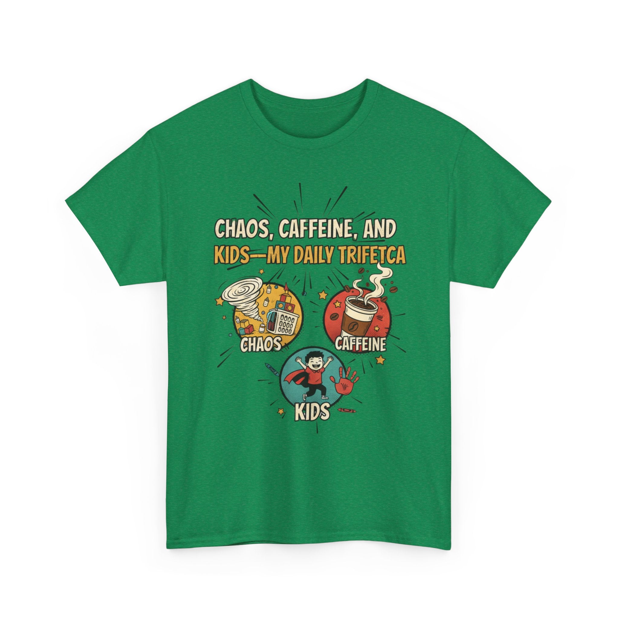 Chaos, Caffeine & Kids Tee — Funny Mom Dad Parenting T‑Shirt