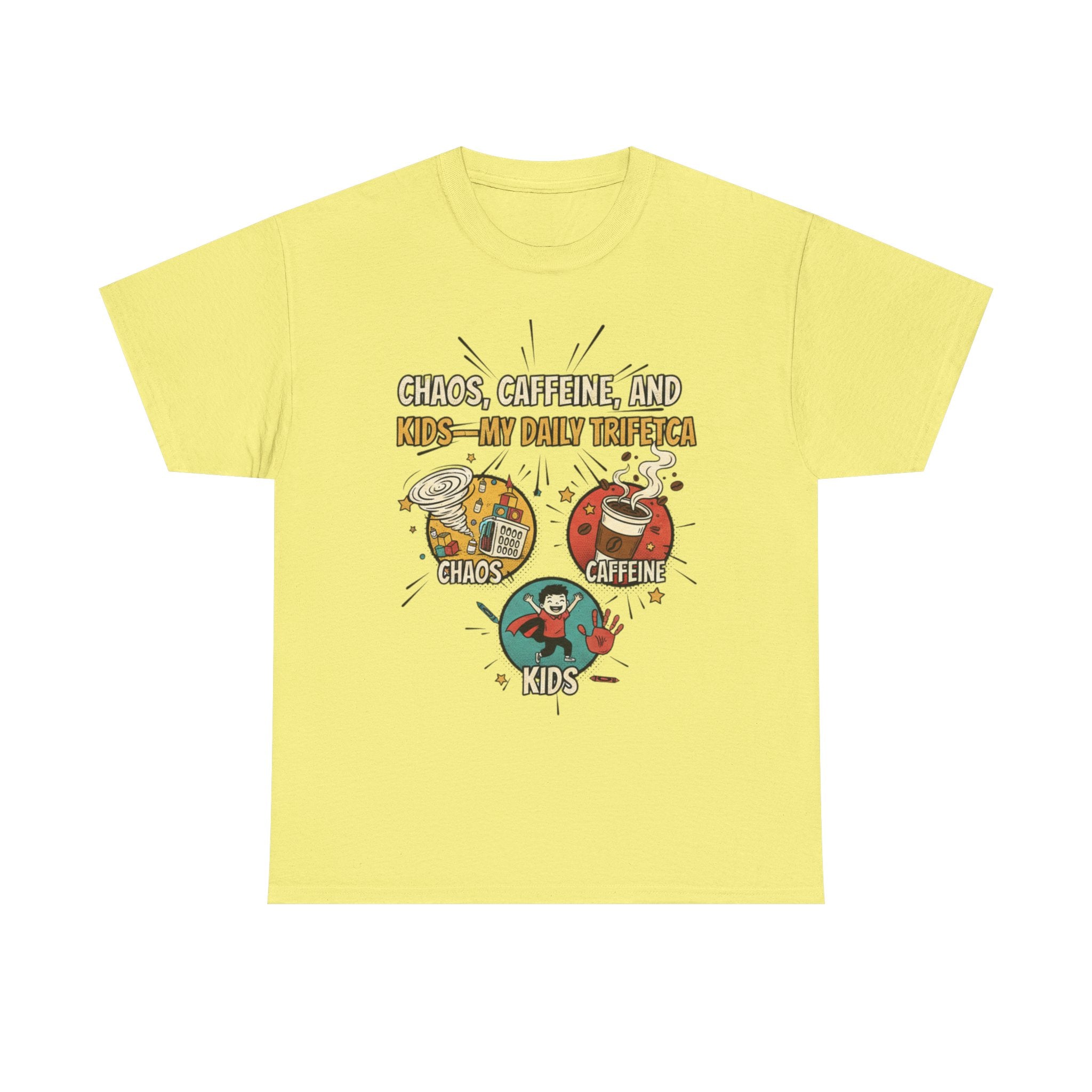 Chaos, Caffeine & Kids Tee — Funny Mom Dad Parenting T‑Shirt