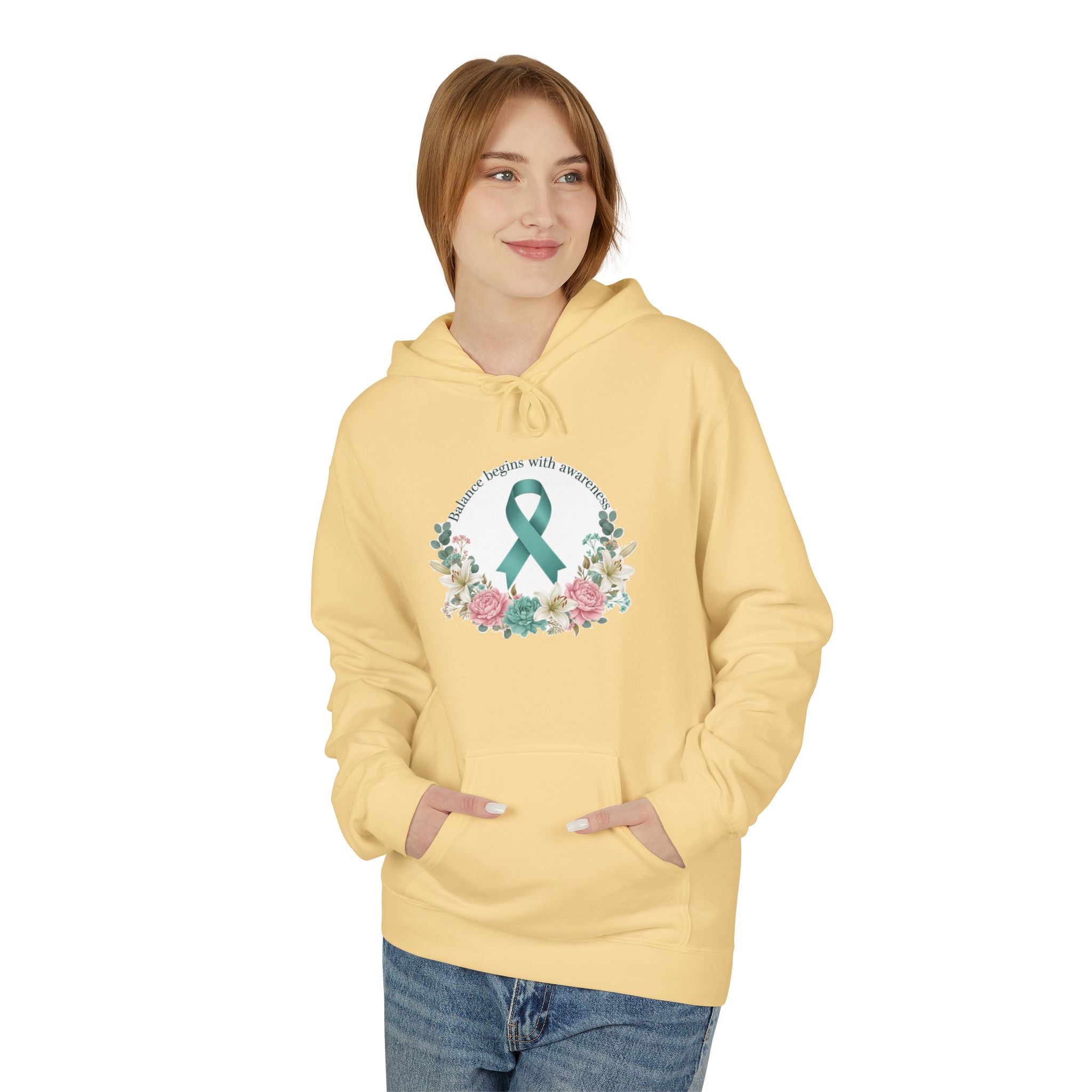 Teal Ribbon Floral Hoodie