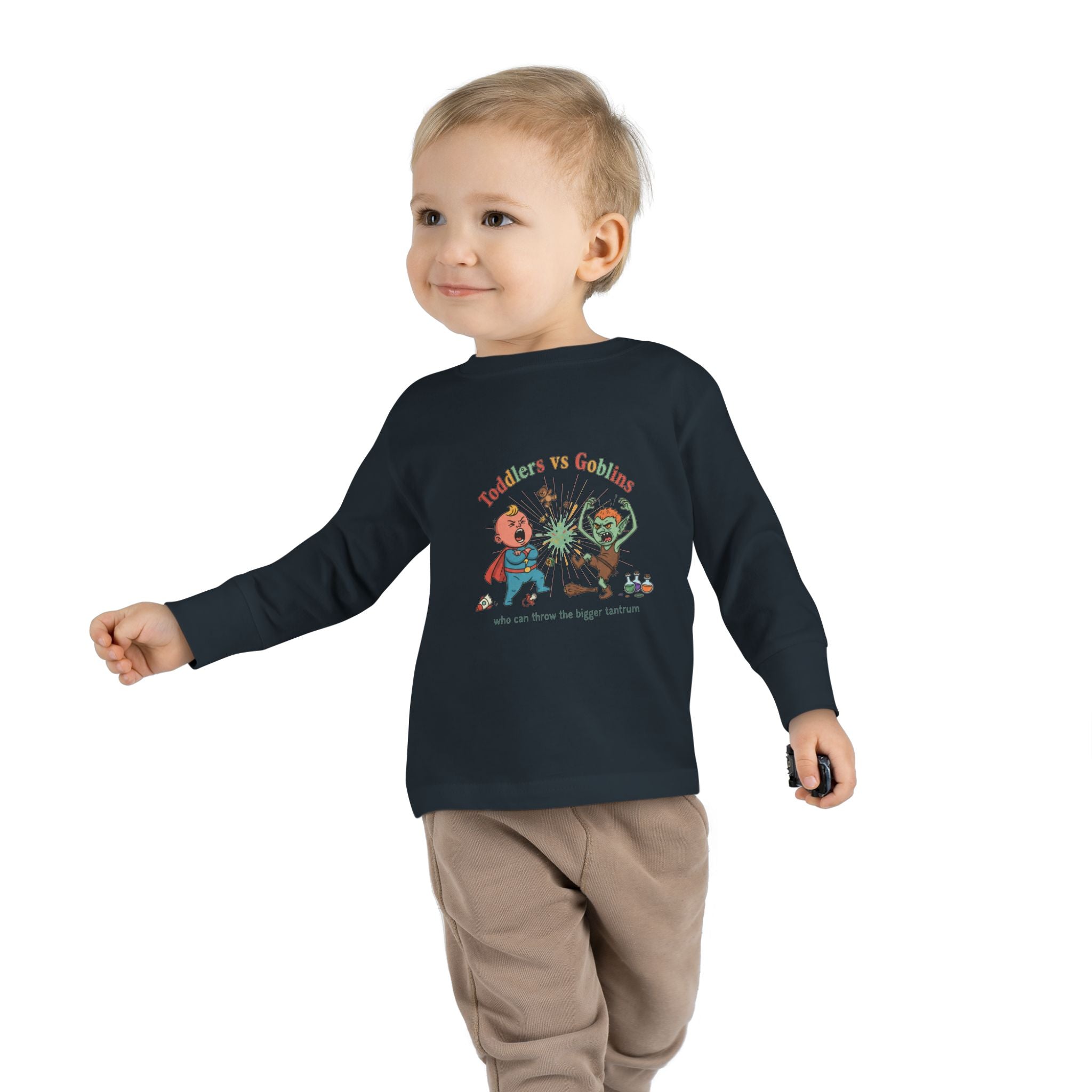 Toddlers vs Goblins Toddler Long Sleeve Tee — "Who Can Throw the Bigger Tantrums"
