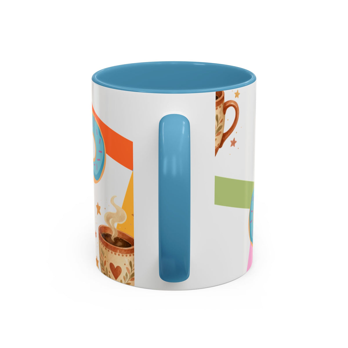 Donut & Coffee Accent Mug – Colorful Breakfast Coffee Cup (11/15 oz)