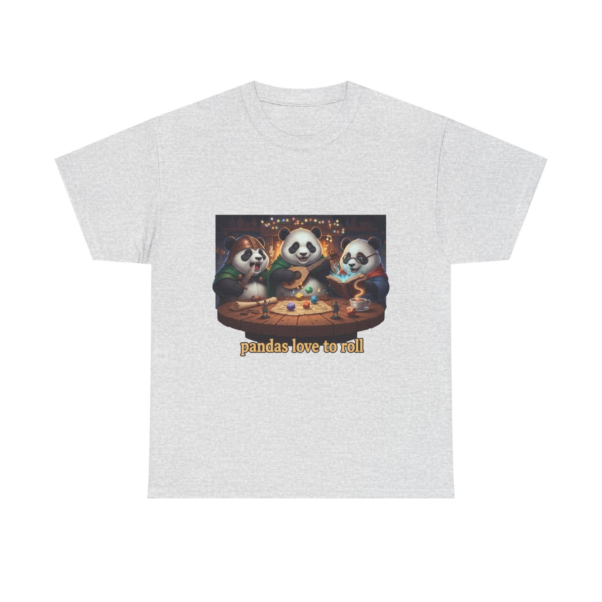 Pandas Love to Roll DnD T-Shirt — Fantasy Pandas Playing DnD Tee