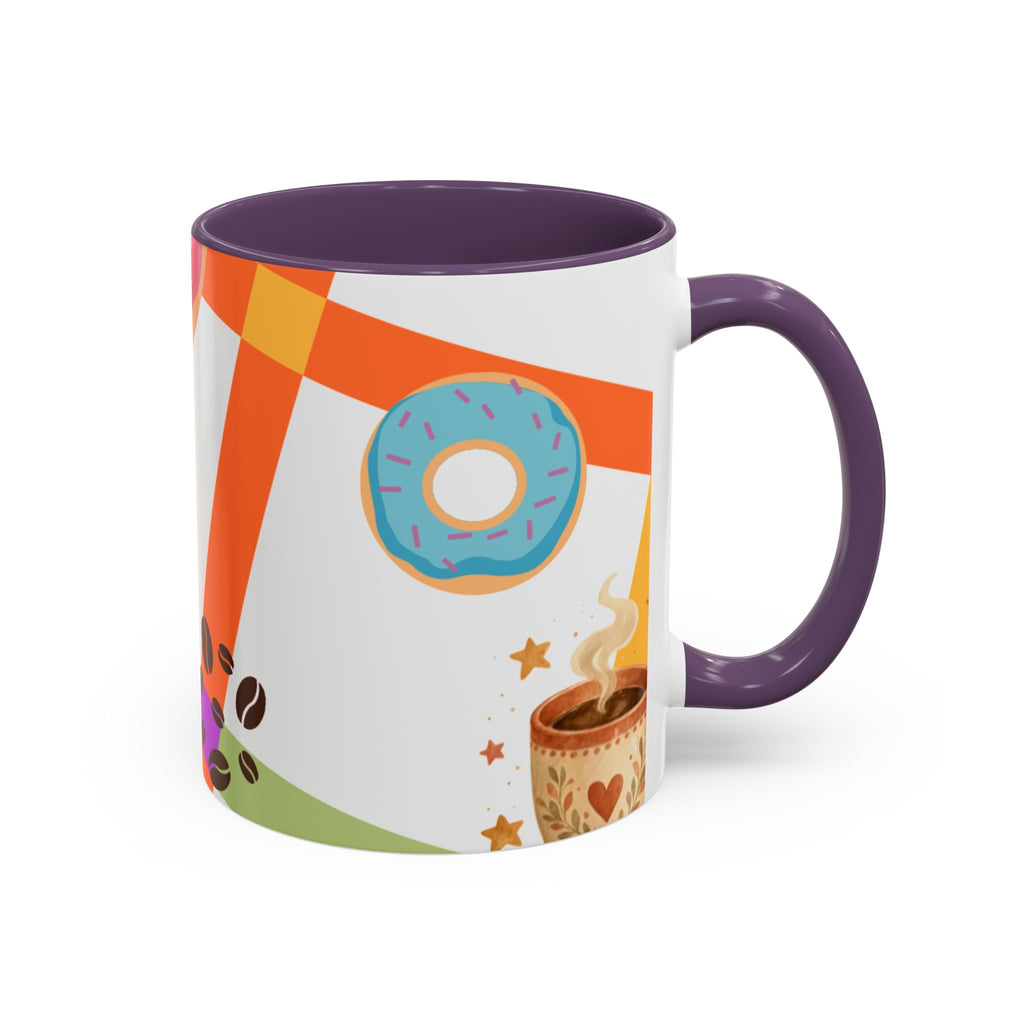 Donut & Coffee Accent Mug – Colorful Breakfast Coffee Cup (11/15 oz)