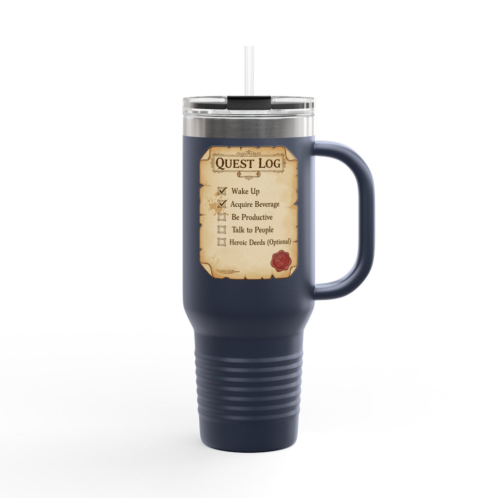 40oz Insulated Travel Mug — Quest Log Checklist "Wake Up • Acquire Beverage"
