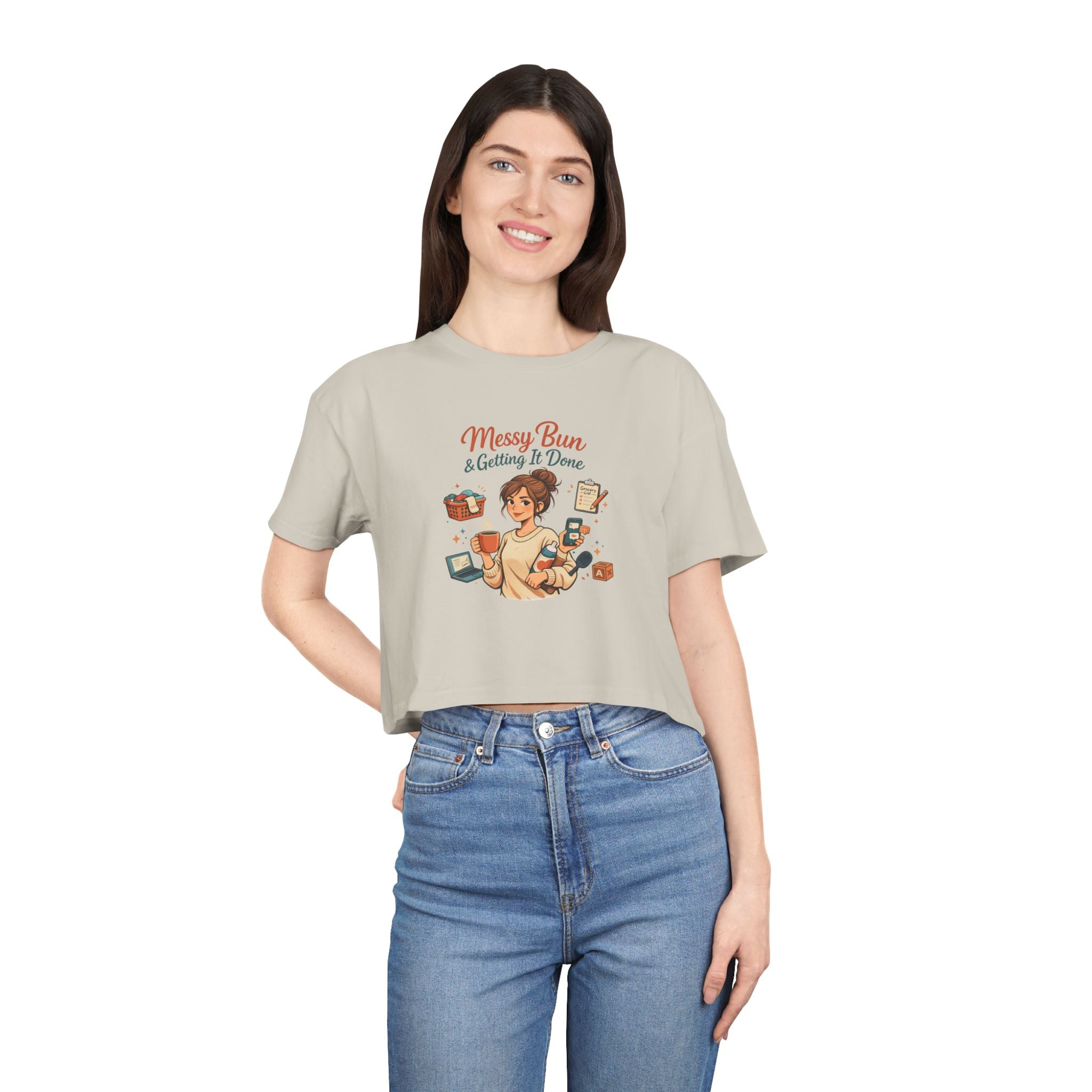 "Messy Bun & Getting It Done" Graphic Women’s Crop Top