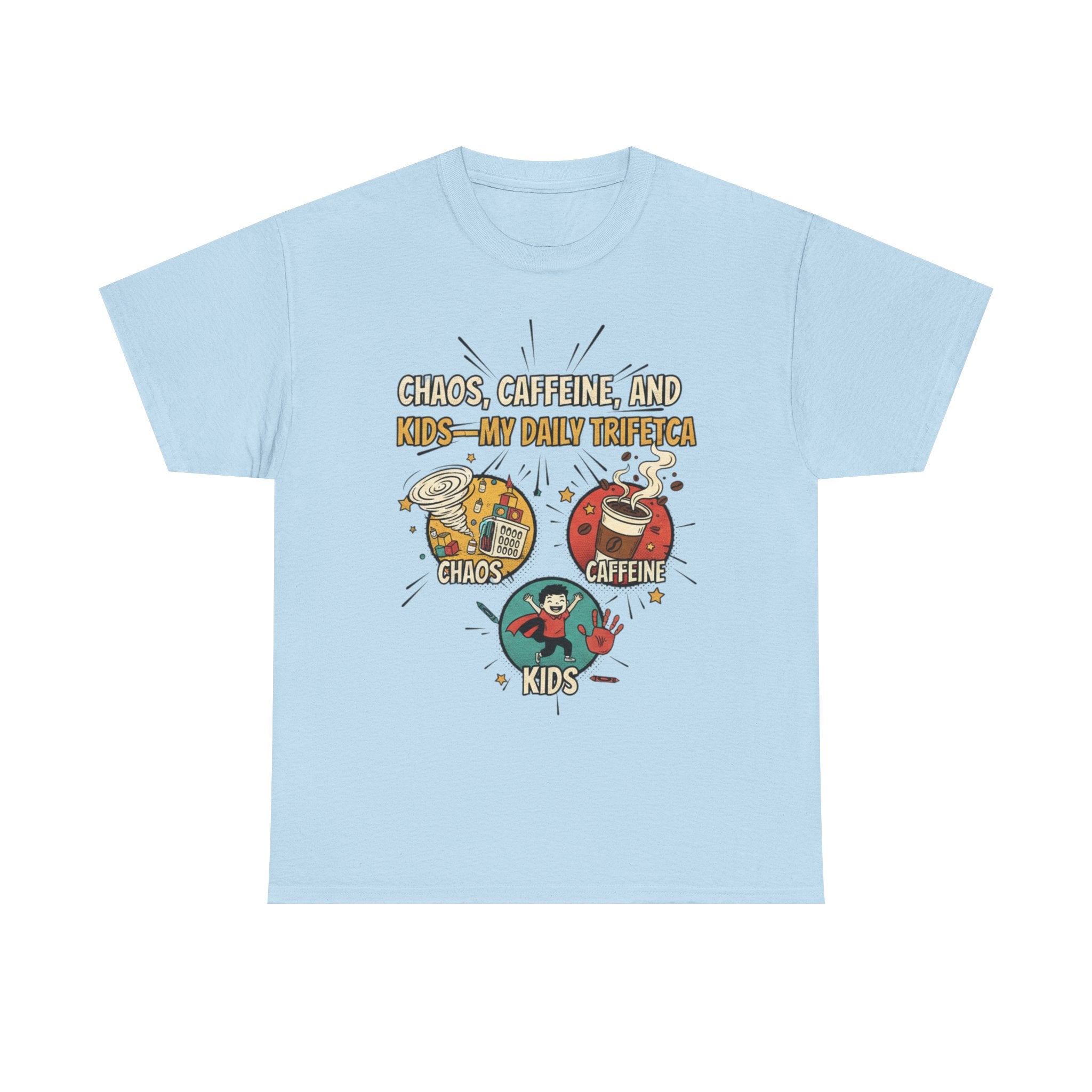 Chaos, Caffeine & Kids Tee — Funny Mom Dad Parenting T‑Shirt