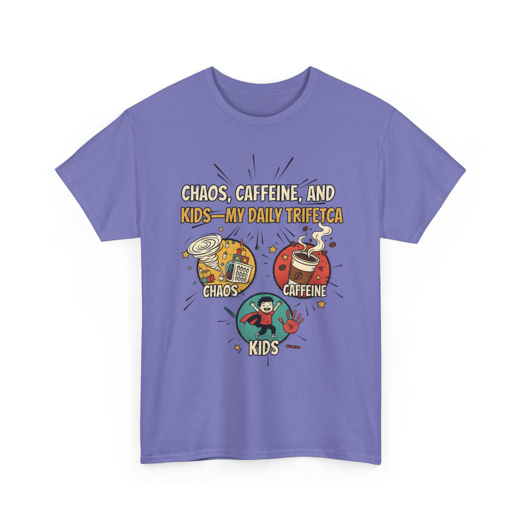 Chaos, Caffeine & Kids Tee — Funny Mom Dad Parenting T‑Shirt