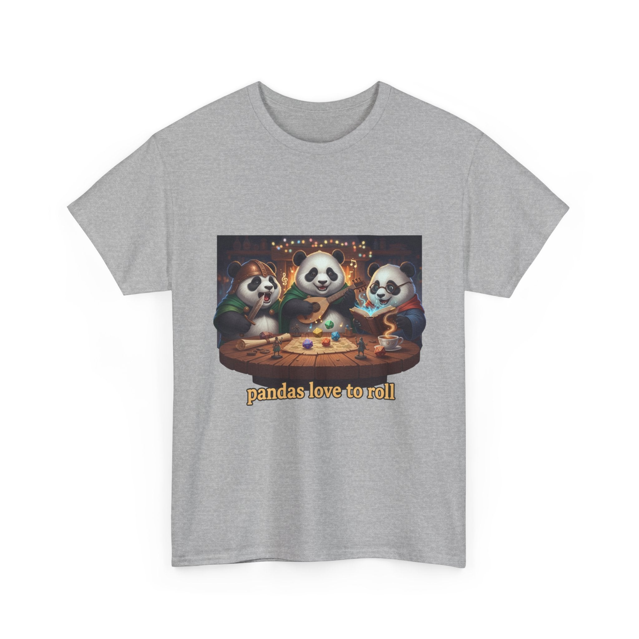 Pandas Love to Roll DnD T-Shirt — Fantasy Pandas Playing DnD Tee
