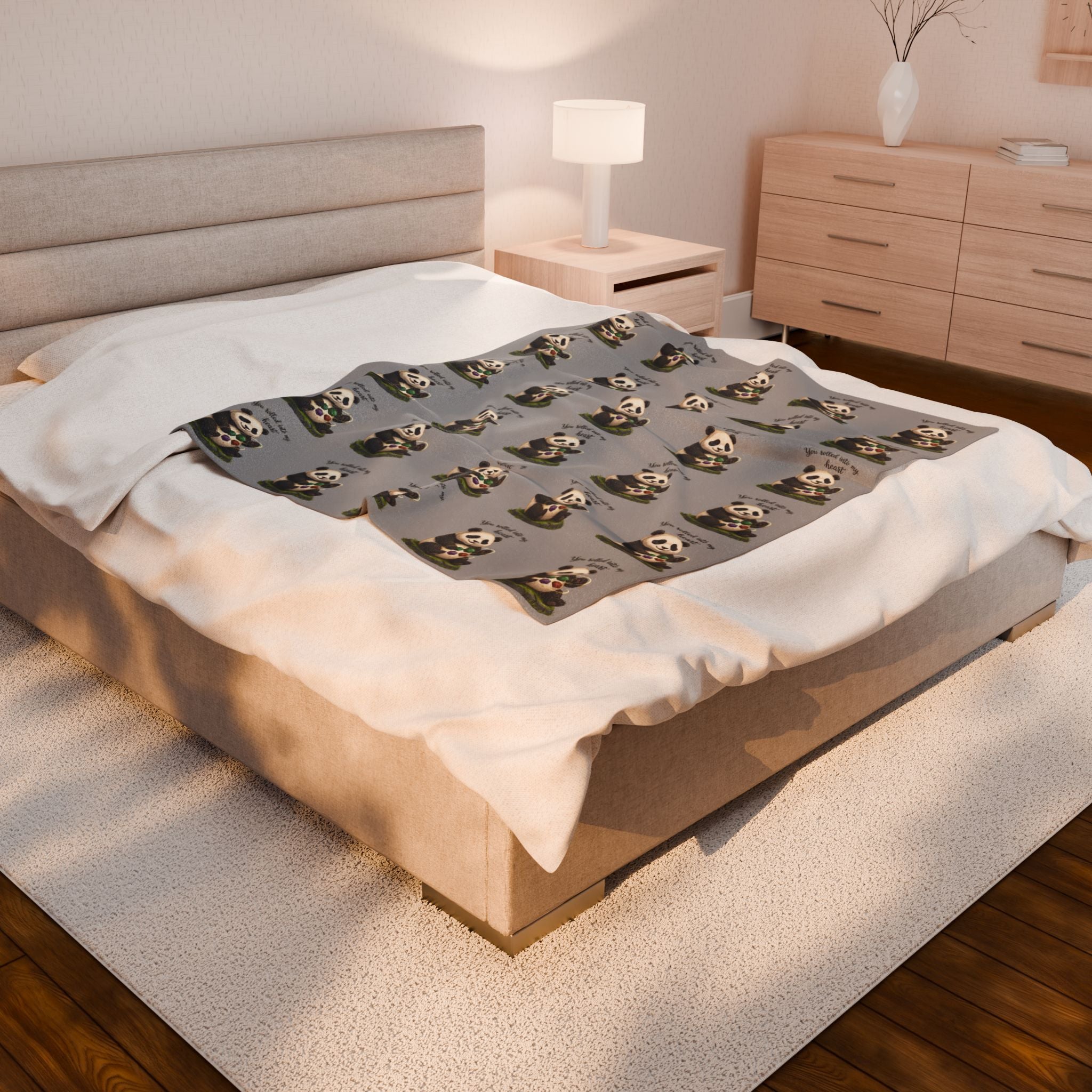 Panda 'You Rolled Into My Heart' Velveteen Plush Blanket