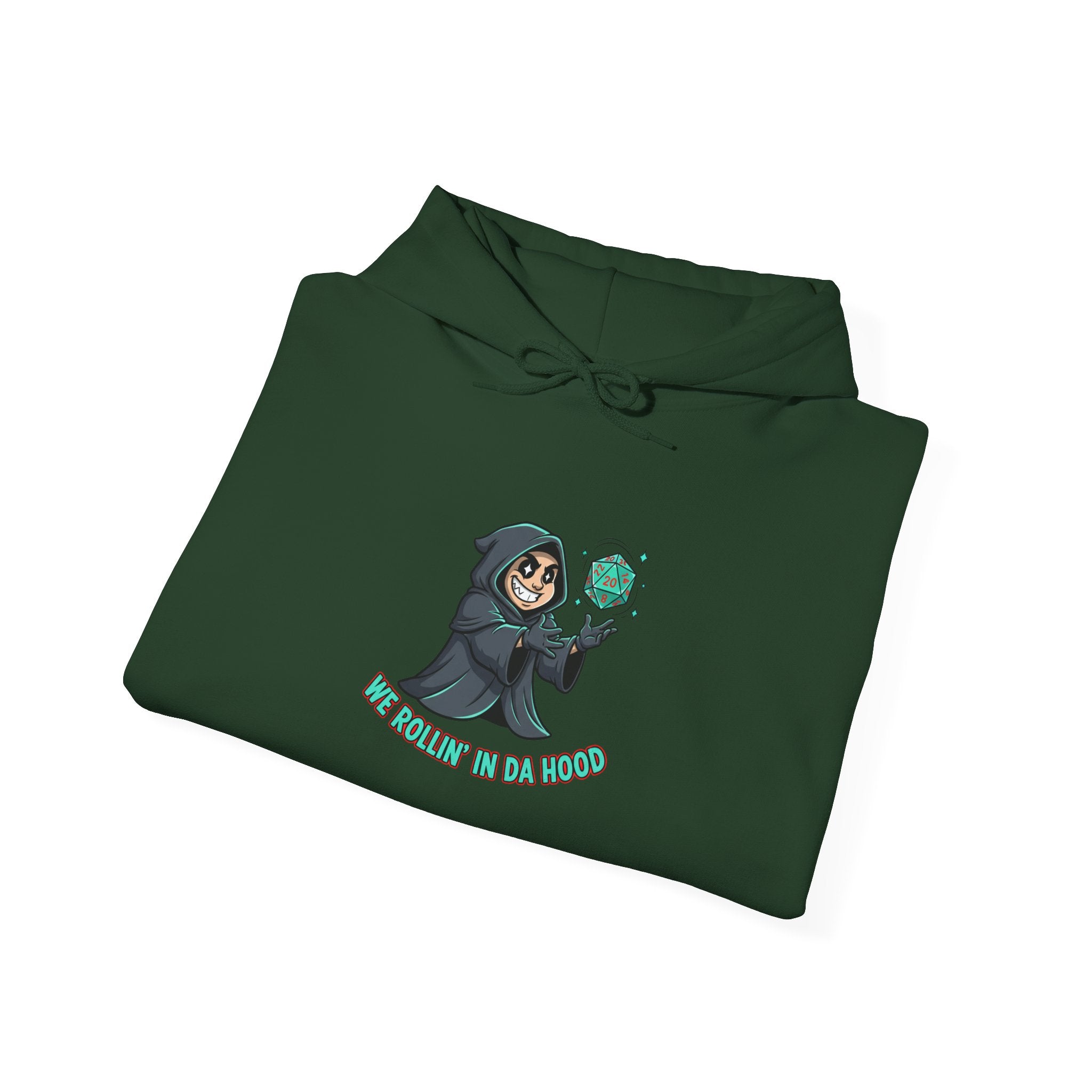 Grim Reaper D20 Hoodie — "Rollin' in da Hood" RPG Gaming Sweatshirt