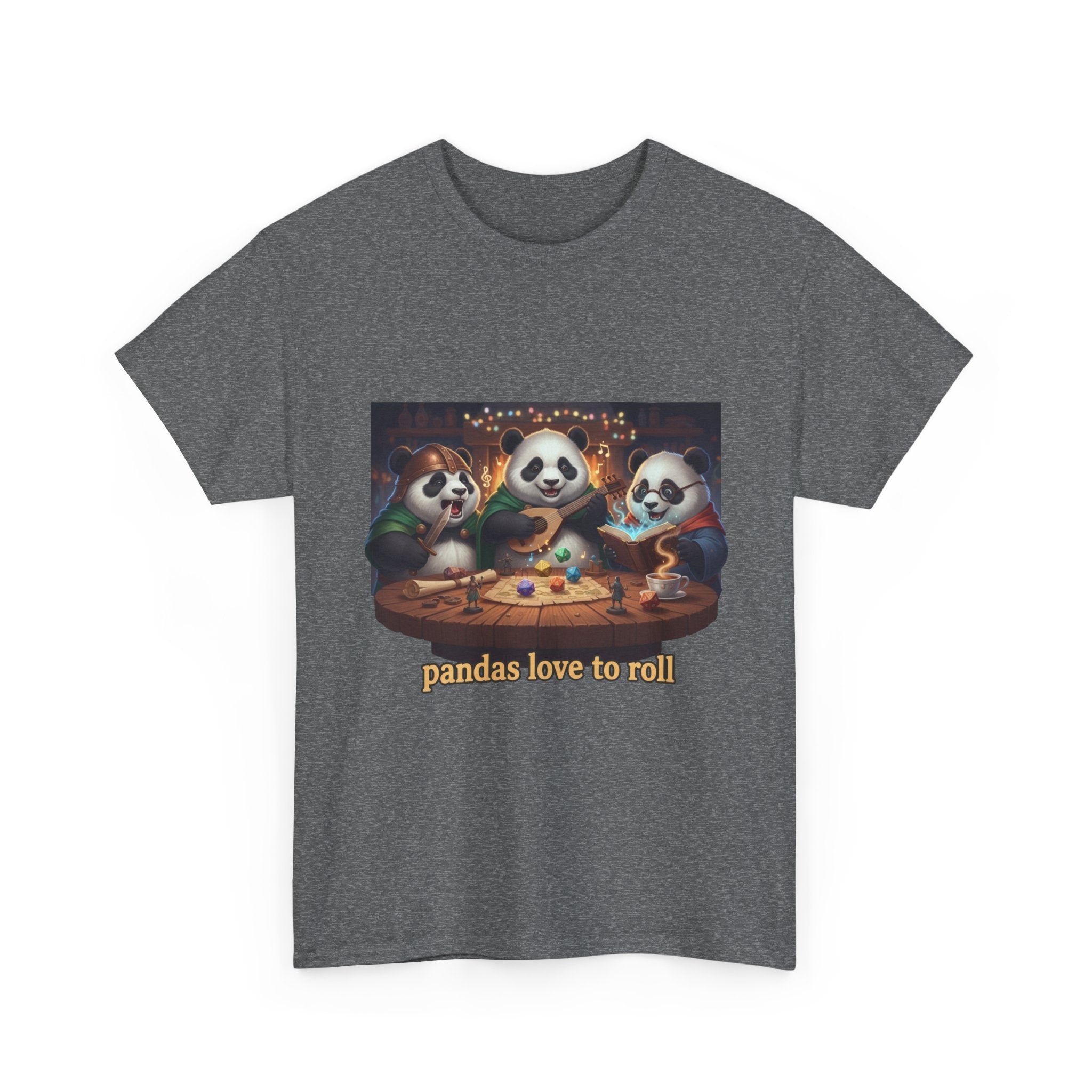 Pandas Love to Roll DnD T-Shirt — Fantasy Pandas Playing DnD Tee