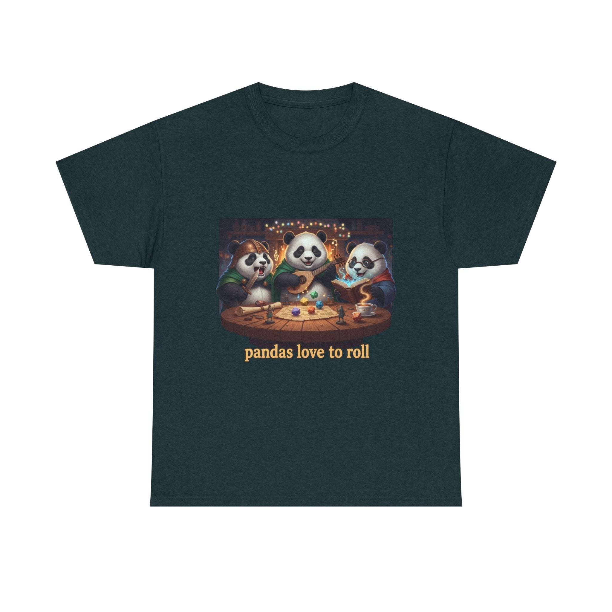 Pandas Love to Roll DnD T-Shirt — Fantasy Pandas Playing DnD Tee