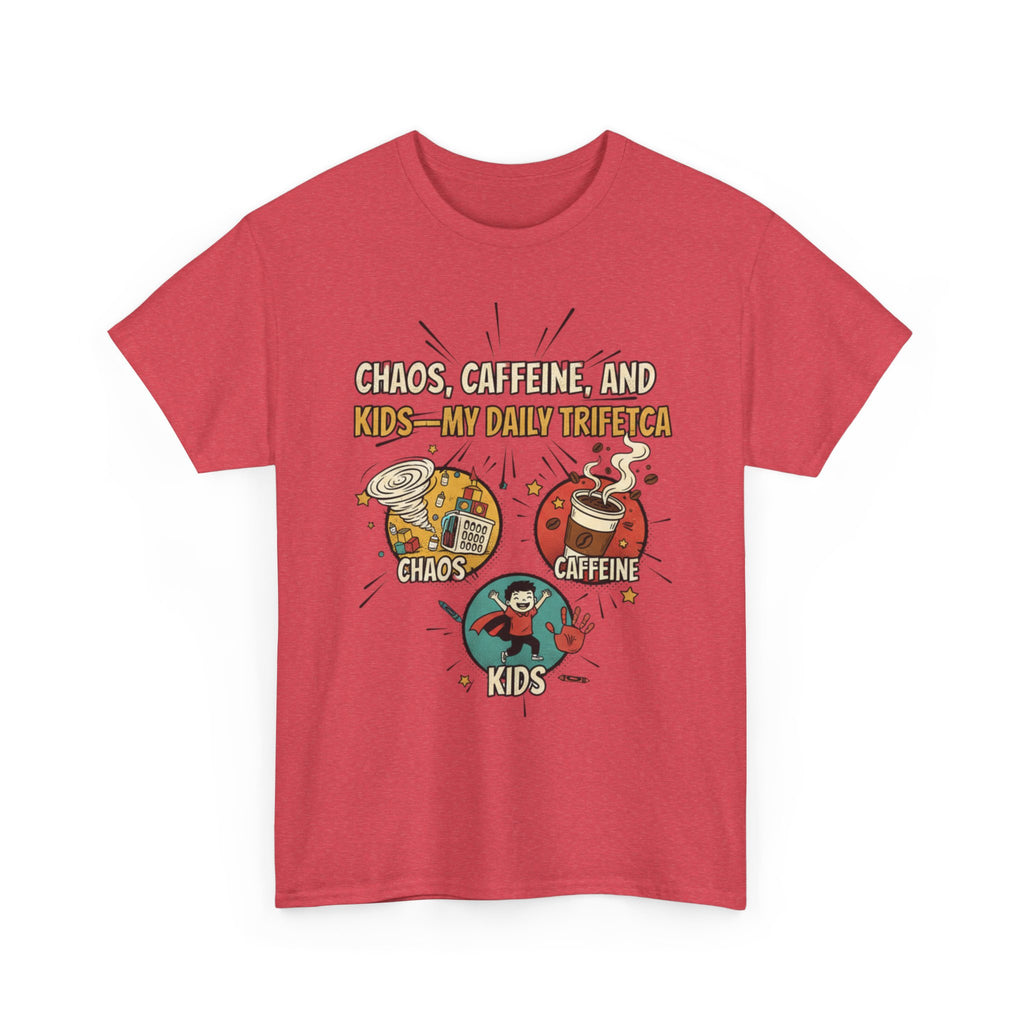 Chaos, Caffeine & Kids Tee — Funny Mom Dad Parenting T‑Shirt