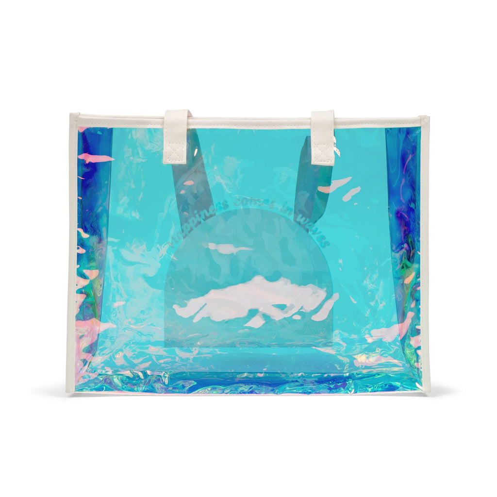 Holographic Beach Tote Bag — “Happiness Rises in Waves” Clear Beach Bag