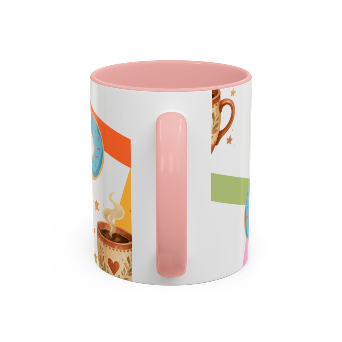 Donut & Coffee Accent Mug – Colorful Breakfast Coffee Cup (11/15 oz)