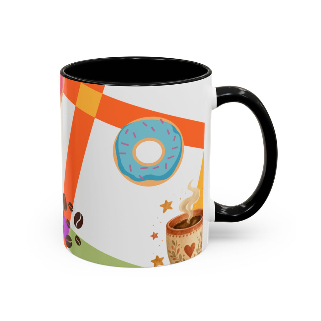 Donut & Coffee Accent Mug – Colorful Breakfast Coffee Cup (11/15 oz)