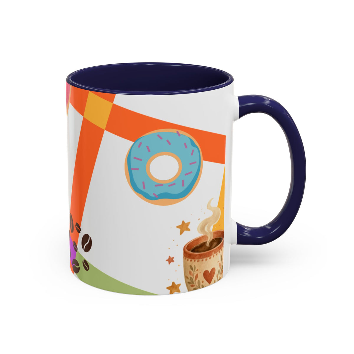 Donut & Coffee Accent Mug – Colorful Breakfast Coffee Cup (11/15 oz)