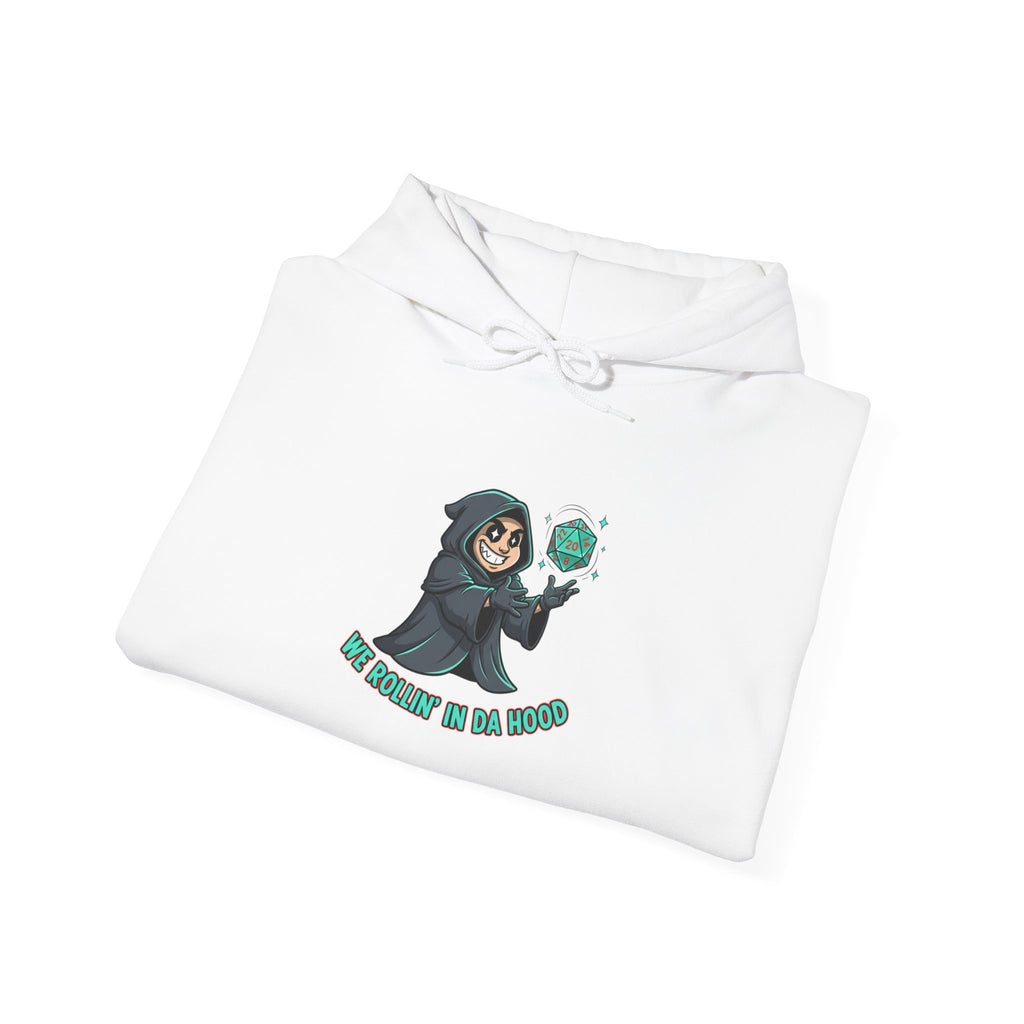 Grim Reaper D20 Hoodie — "Rollin' in da Hood" RPG Gaming Sweatshirt