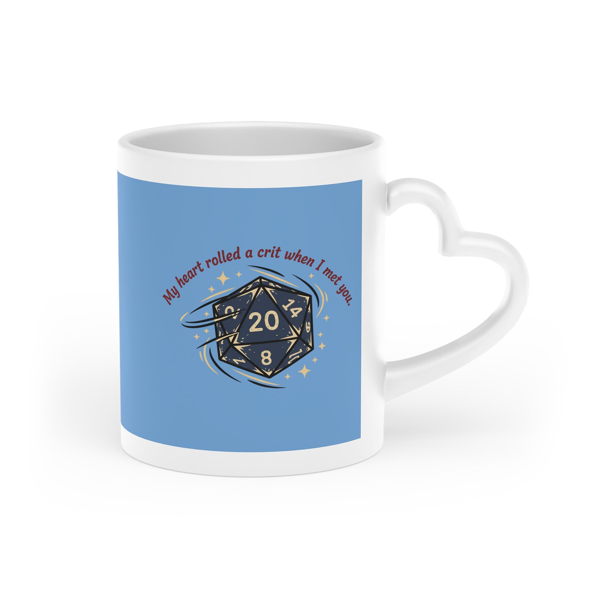 Heart-Shaped Mug — "My Heart Rolled a Crit When I Met You" RPG Love Coffee Cup
