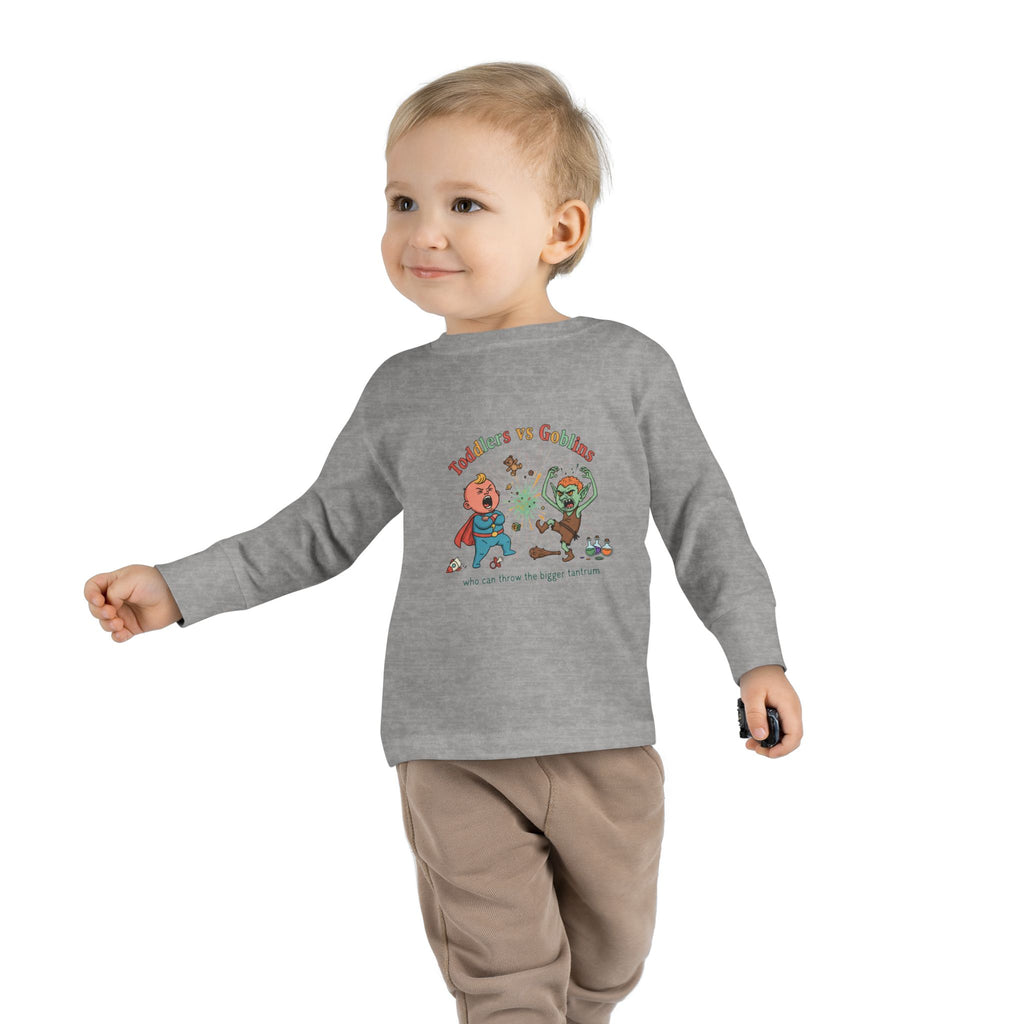 Toddlers vs Goblins Toddler Long Sleeve Tee — "Who Can Throw the Bigger Tantrums"