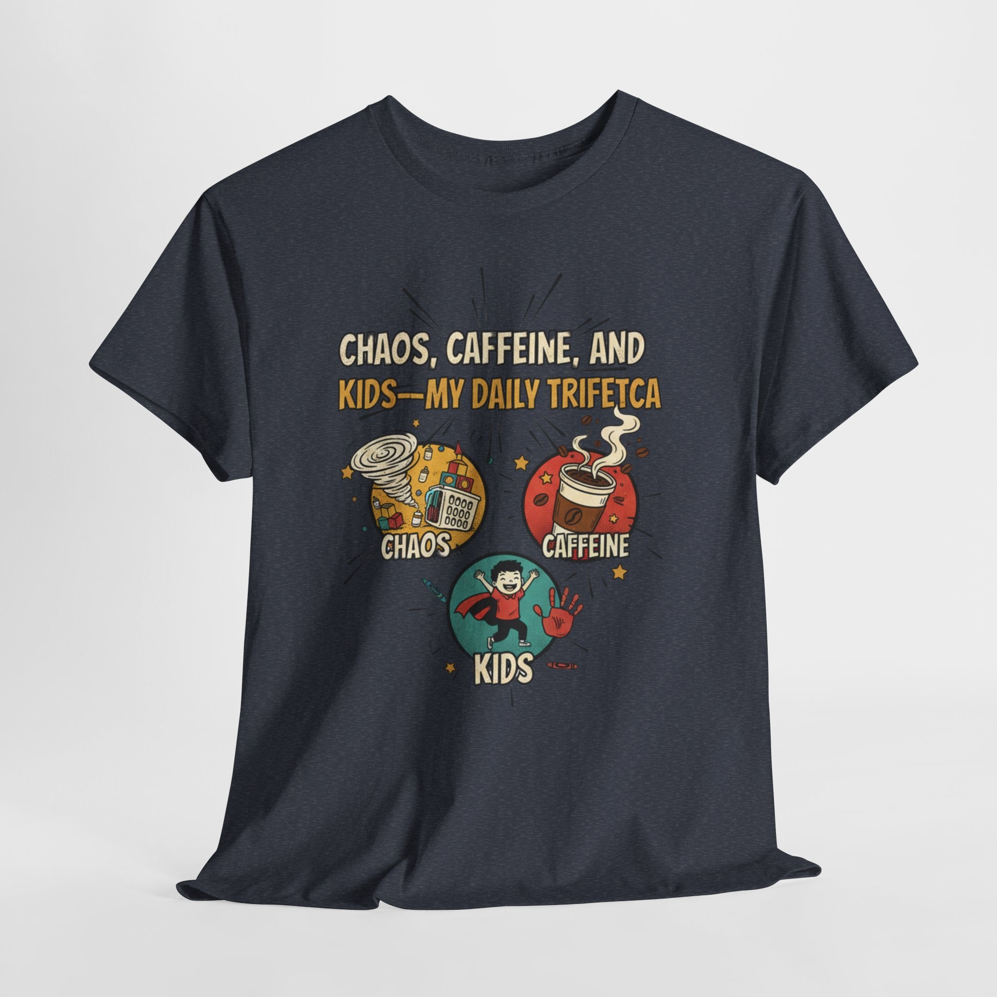 Chaos, Caffeine & Kids Tee — Funny Mom Dad Parenting T‑Shirt