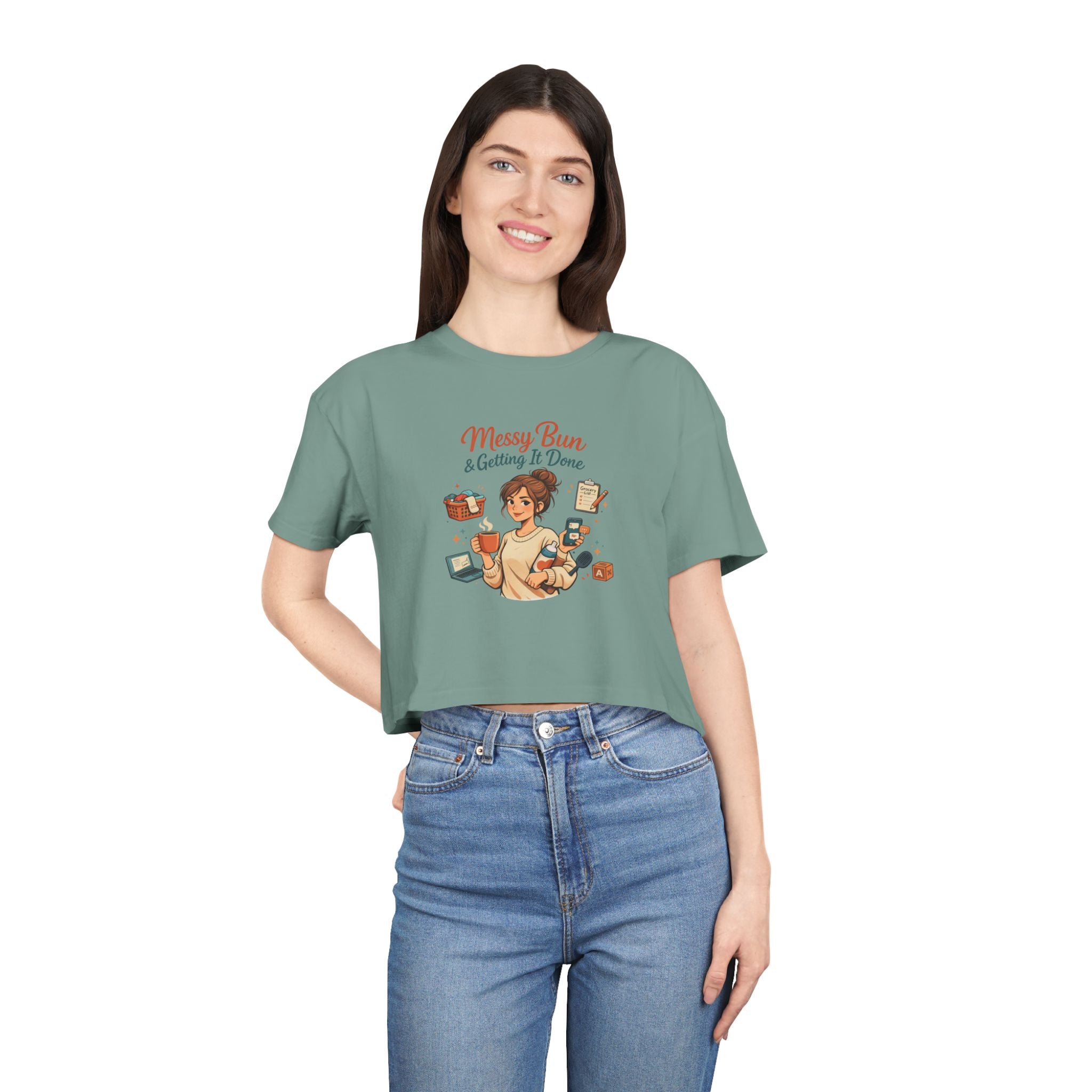 "Messy Bun & Getting It Done" Graphic Women’s Crop Top