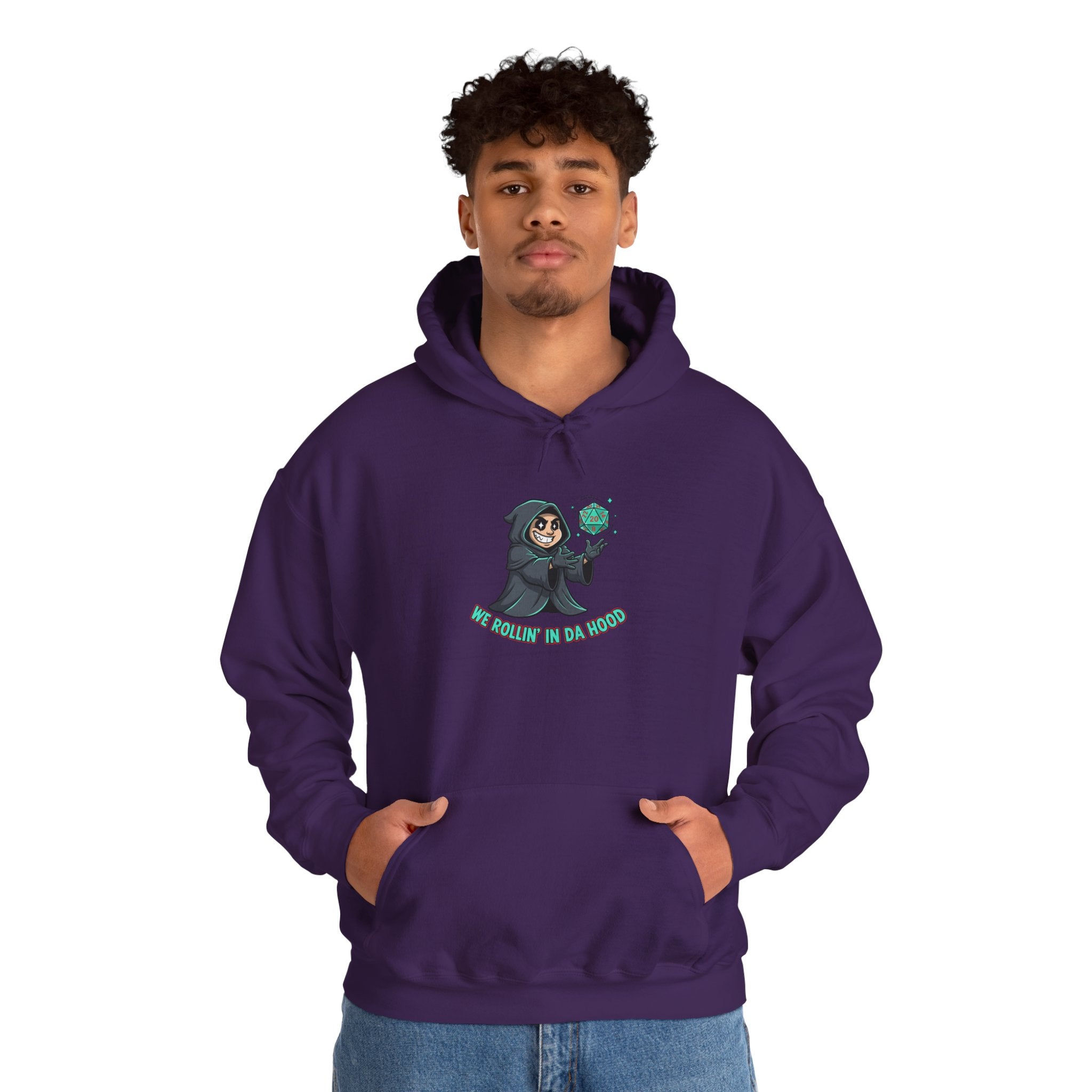 Grim Reaper D20 Hoodie — "Rollin' in da Hood" RPG Gaming Sweatshirt
